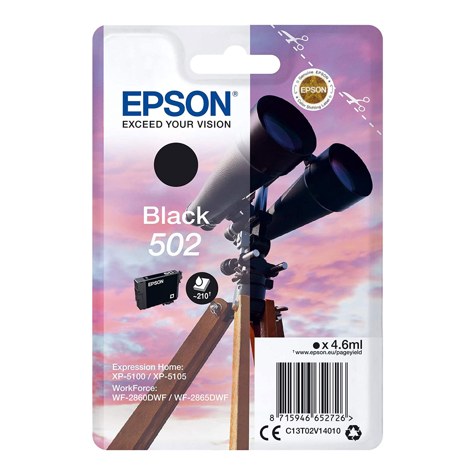 Epson C13T02V14010 Singlepack 502 Ink Serie "Fernglas" Black