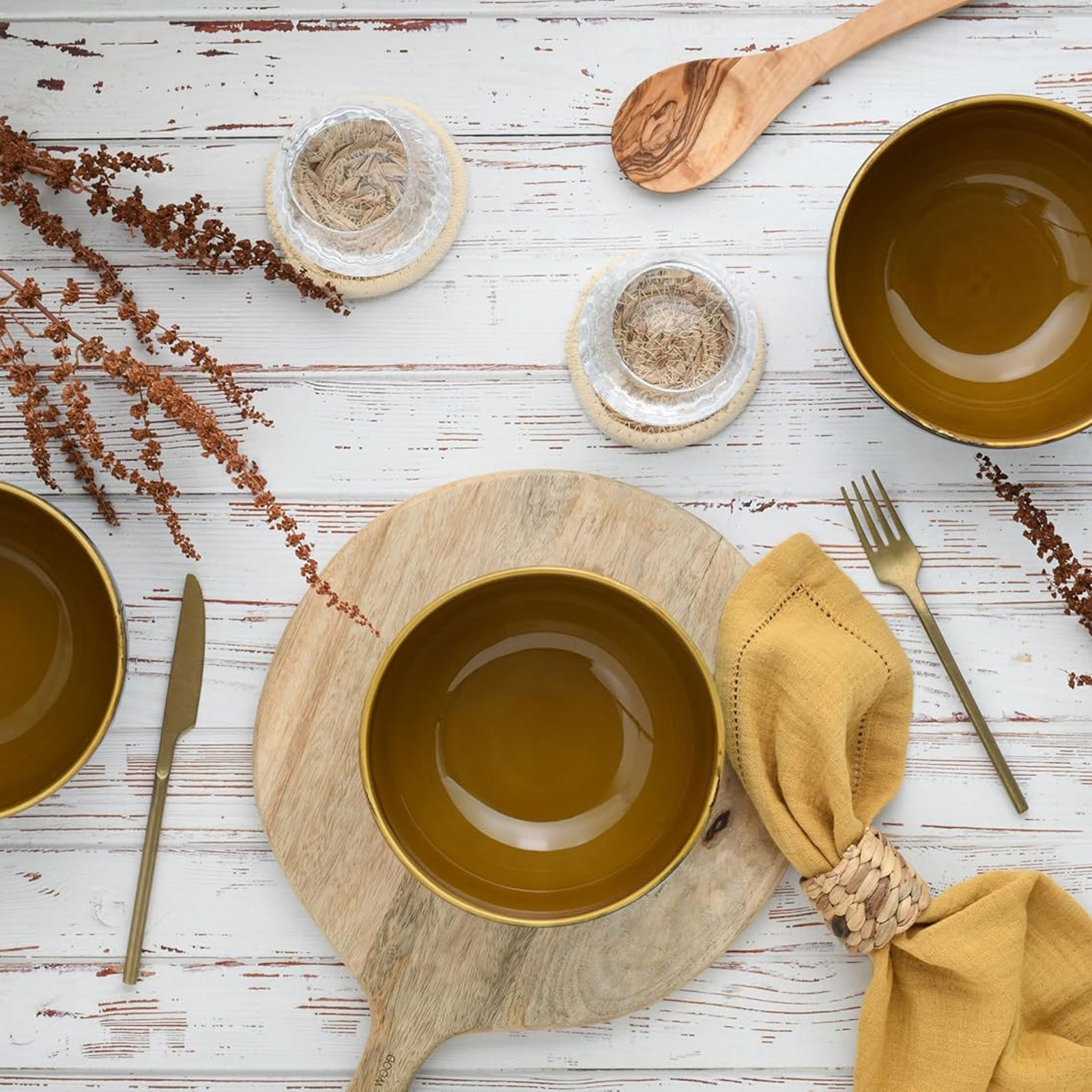 CreaTable, 22886, Serie Mallorca Bowl Sets, 4-teiliges Geschirrset, Buddha Bowl Set aus Steinzeug, spülmaschinen- und mikrowellengeeignet, Qualitätsproduktion