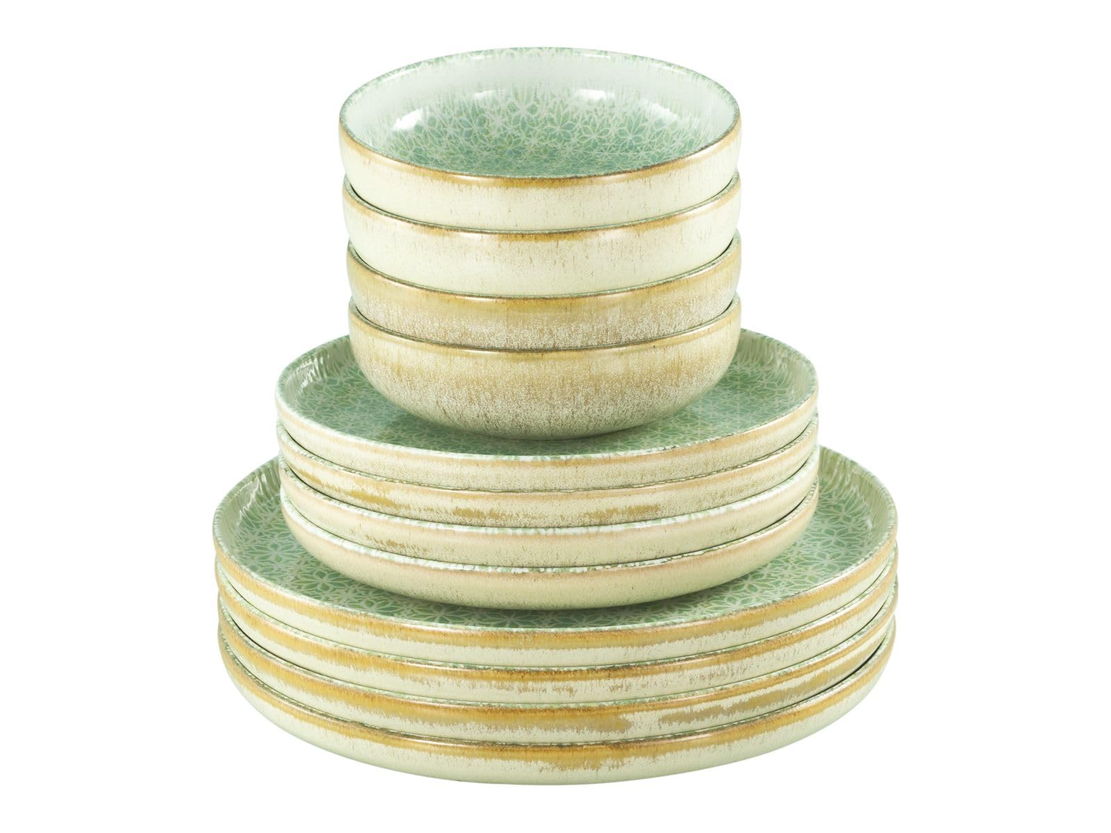 CreaTable, 24085, Serie Uno Emiliana Grün, 12-tlg Geschirrset für 4 Personen