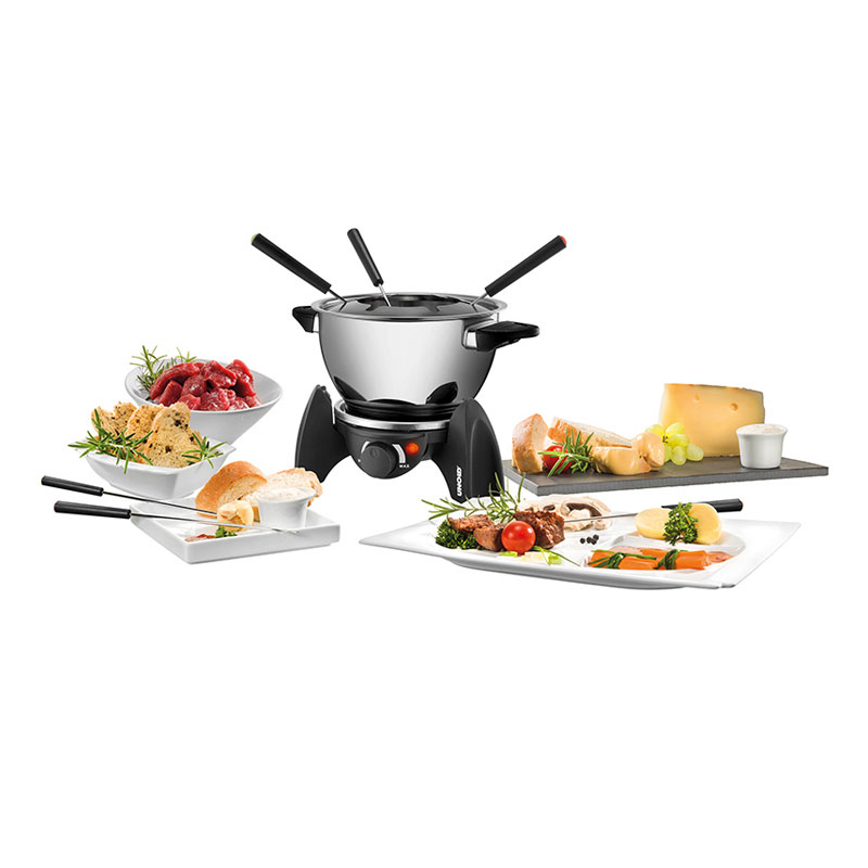 Unold 48615 FONDUE-SET Edelstahl / schwarz / Keramiktopf weiß