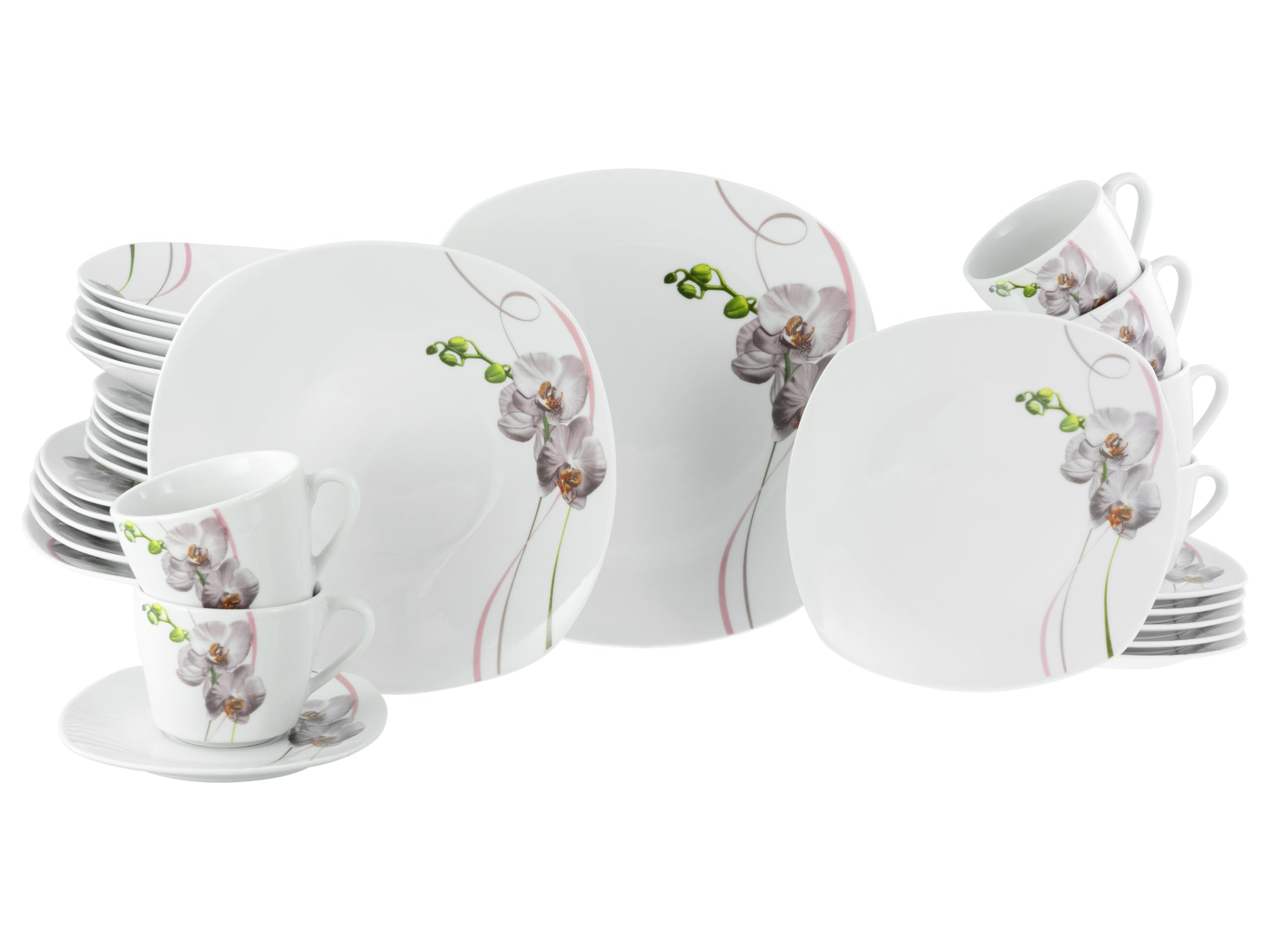 CreaTable 24026 Kombiservice Serie Square Orchidee, 30-tlg. 6 Personen