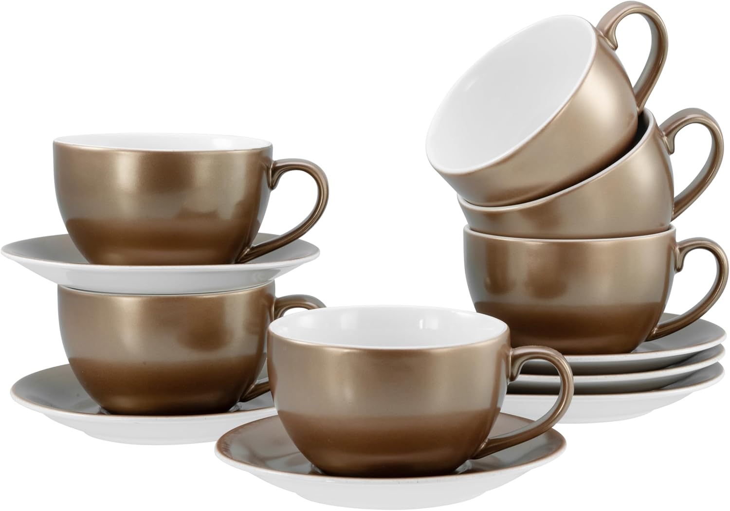 CreaTable, 24327, Serie Golden Days Weiß, 12-teiliges Geschirrset, Cappuccino Set aus Steinzeug