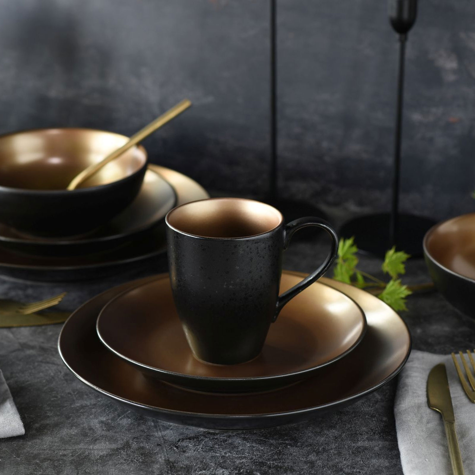 CreaTable, 23598, Serie GLAMOUR - Gold, Geschirrset, Kombiservice 16 teilig