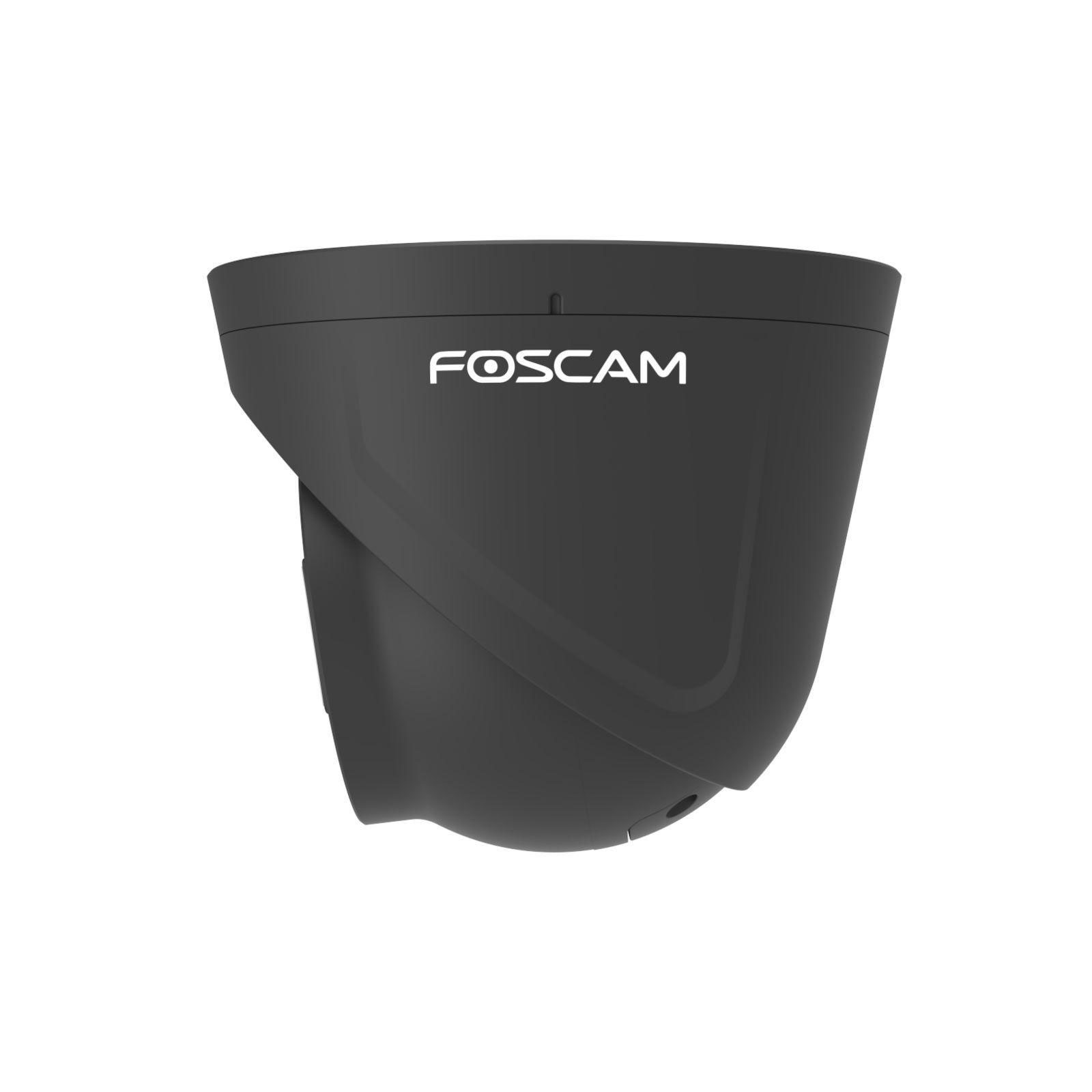 Foscam T5EP, 5 MP PoE-Überwachungskamera mit integriertem Scheinwerfer und Alarmsirene, Schwarz