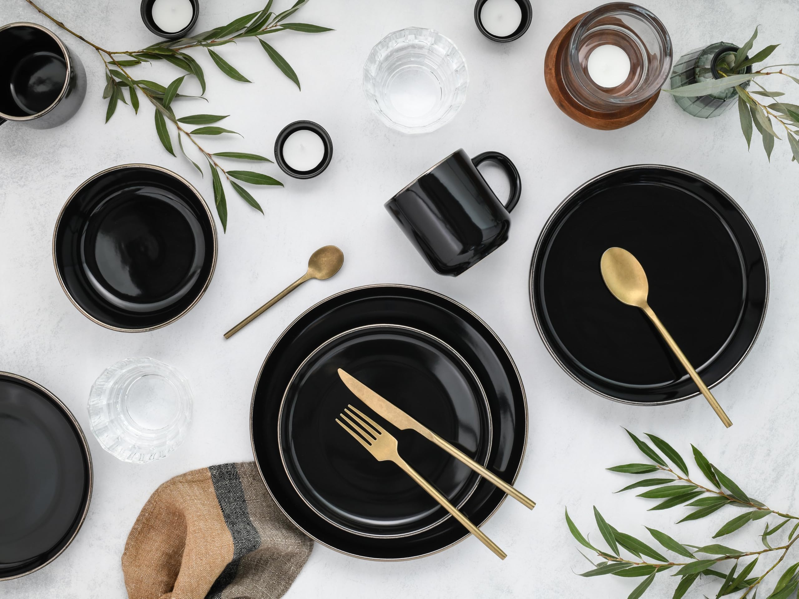 CreaTable 24782 Kombiservice Serie Nordic Festive Schwarz 10-tlg. 2 Personen