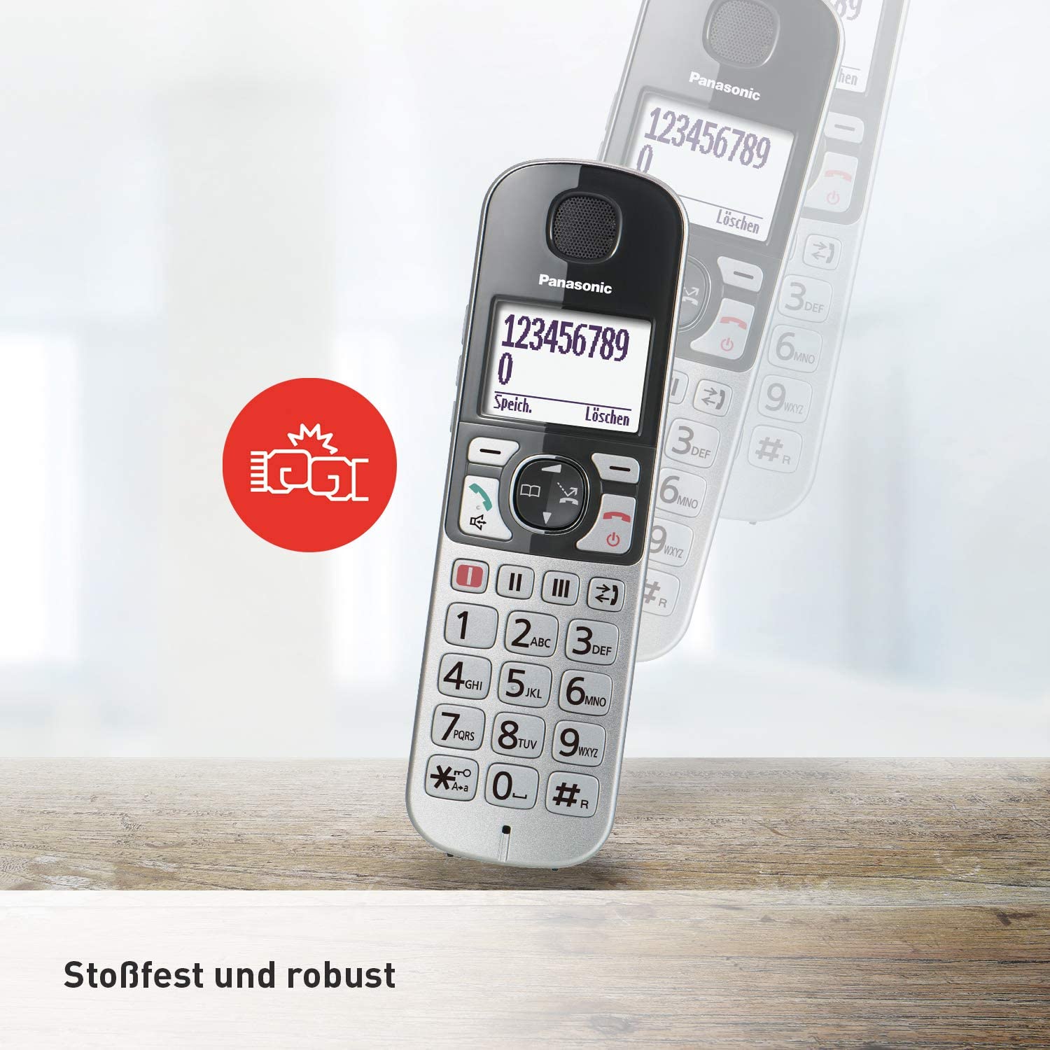 Panasonic KX-TGE 510GS silber Schnurloses Telefon - Seniorentelefon mit Notruf - hörgerätekompatibel