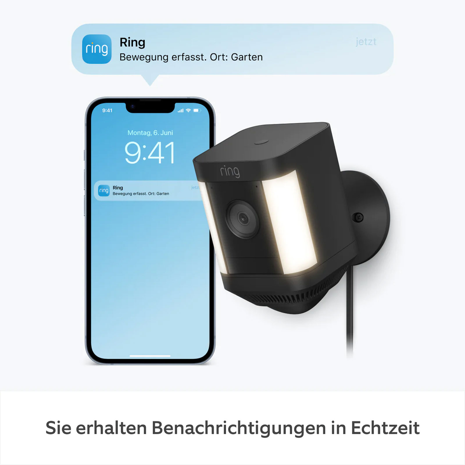 Ring Spotlight Cam Plus Plug-in, Schwarz Außenkamera (Überwachungskamera, WLAN, Amazon Alexa)