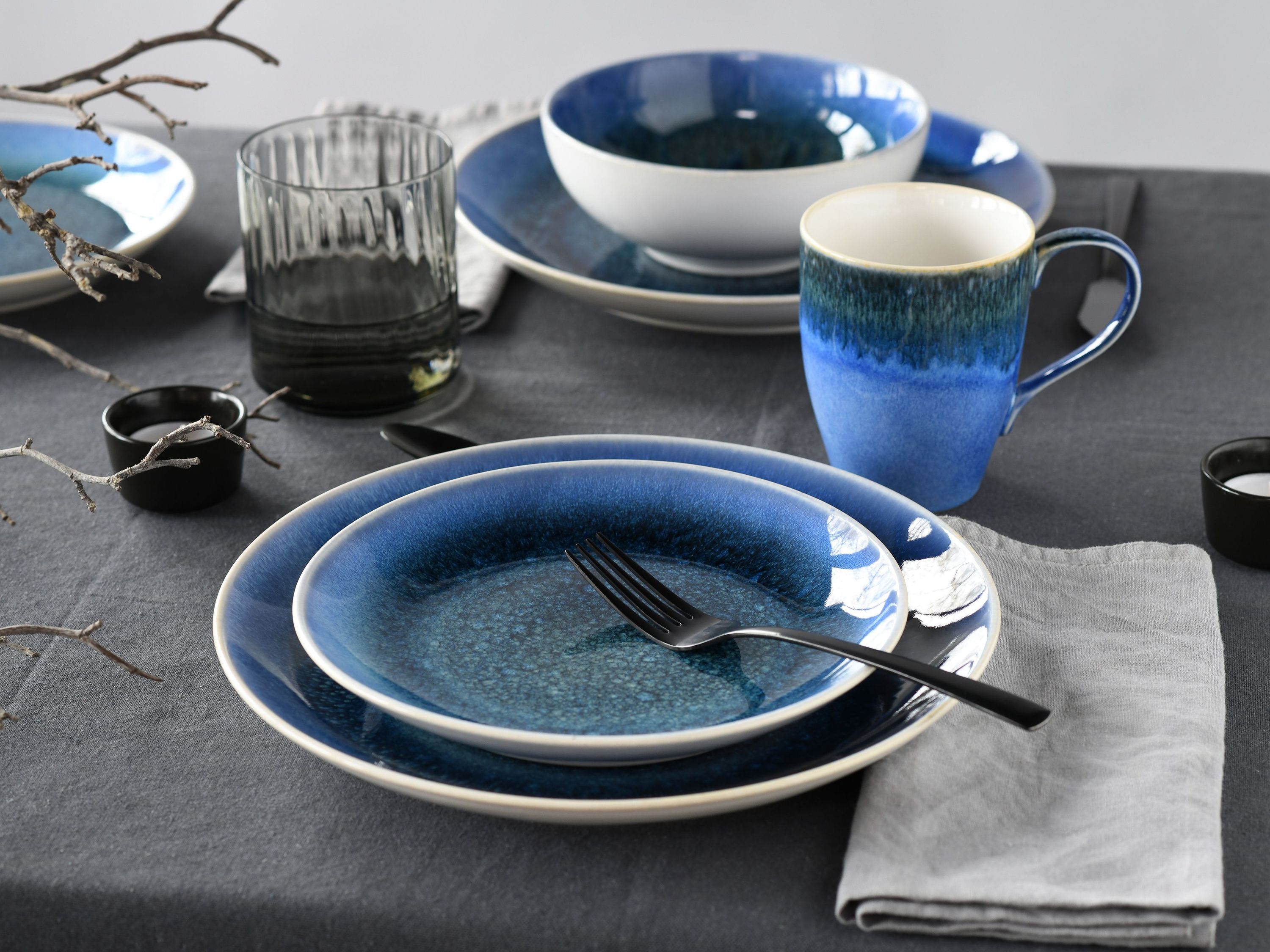 CreaTable, 25862, Serie Caldera Blau, Geschirrset, Kombiservice 8 teilig