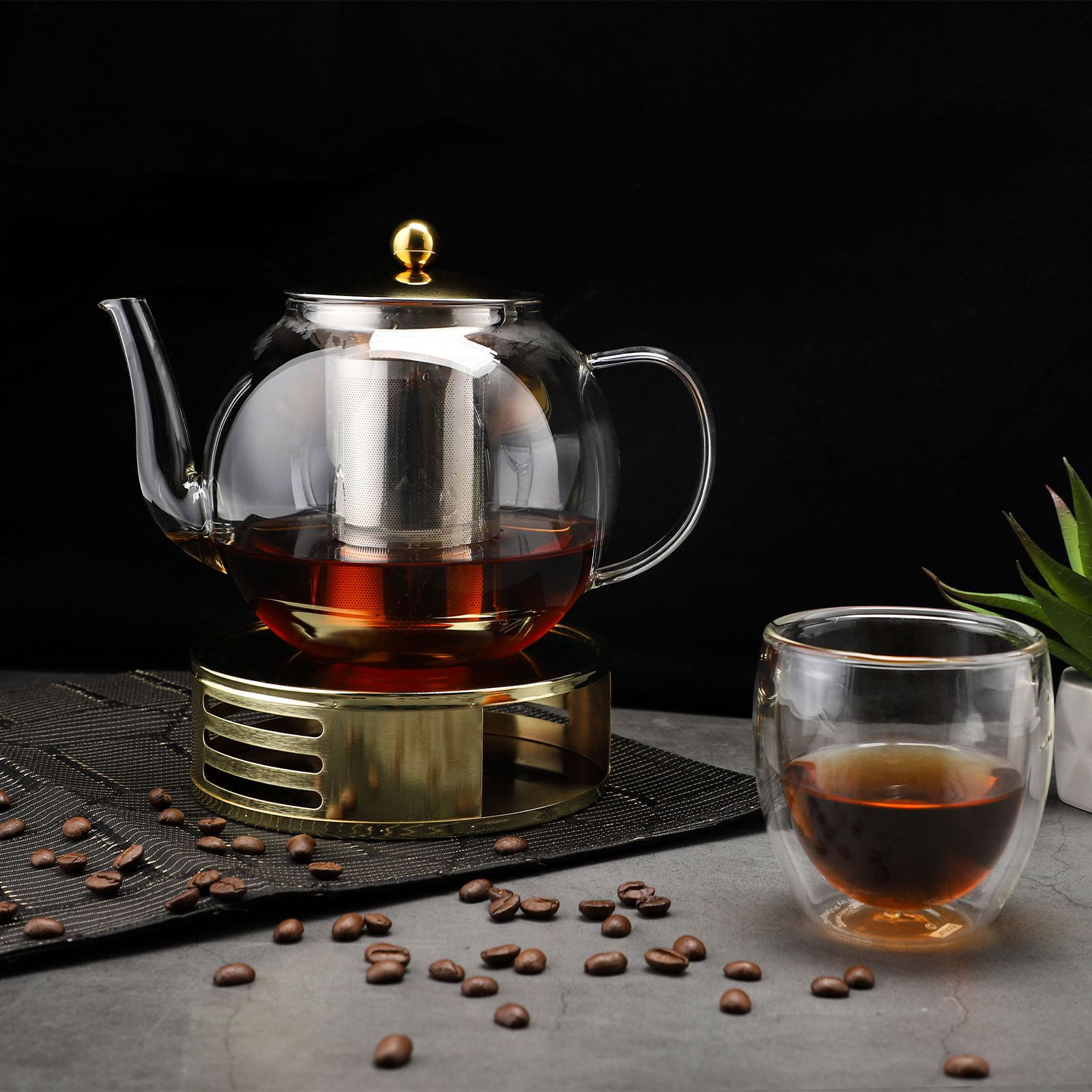 Echtwerk Teekanne aus Glas, silber