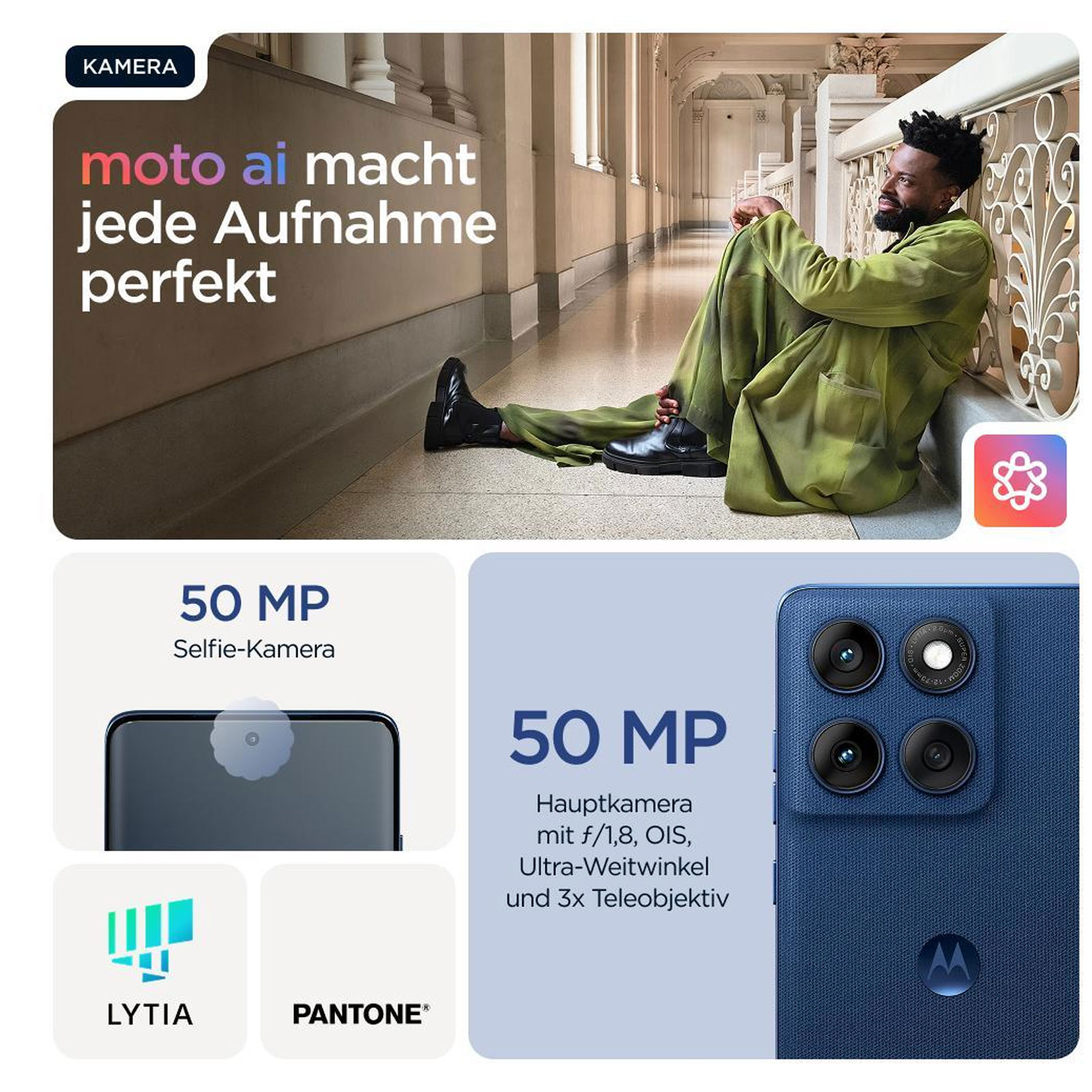 Motorola edge 60 12GB + 512GB PANTONE Gibraltar Sea Smartphone (6,67 Zoll, 50 MP, Triple-Kamera, Octa-Core, Fingerabdrucksensor, Gesichtserkennung, blau)