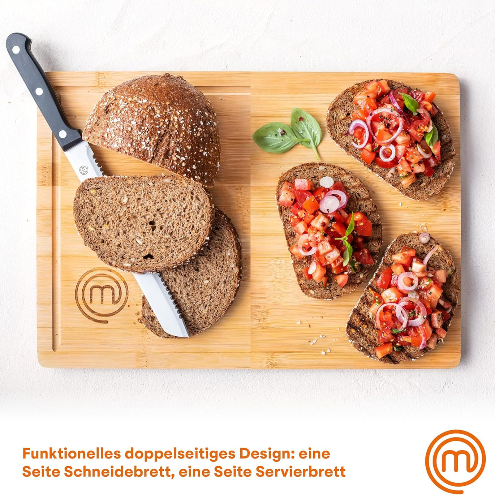 MasterChef FSC Schneidebrett +  3-teiliges Küchenmesser Set