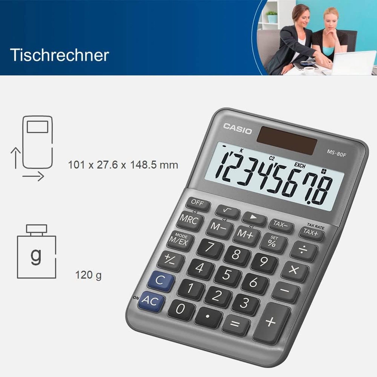 CASIO Taschenrechner MS-80F (8 Ziffern, Währungsumrechnung)