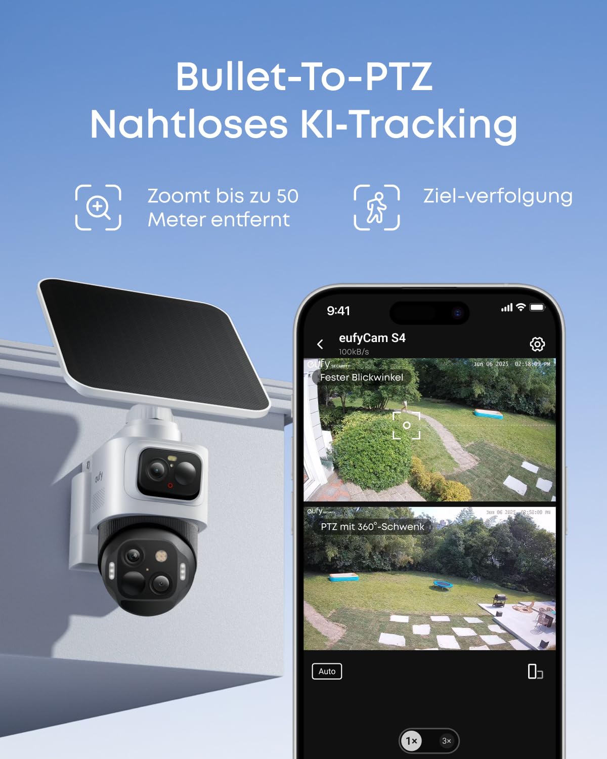 eufyCam S4 2‑Kamera‑Set, kabellose Solar‑Überwachungskamera außen