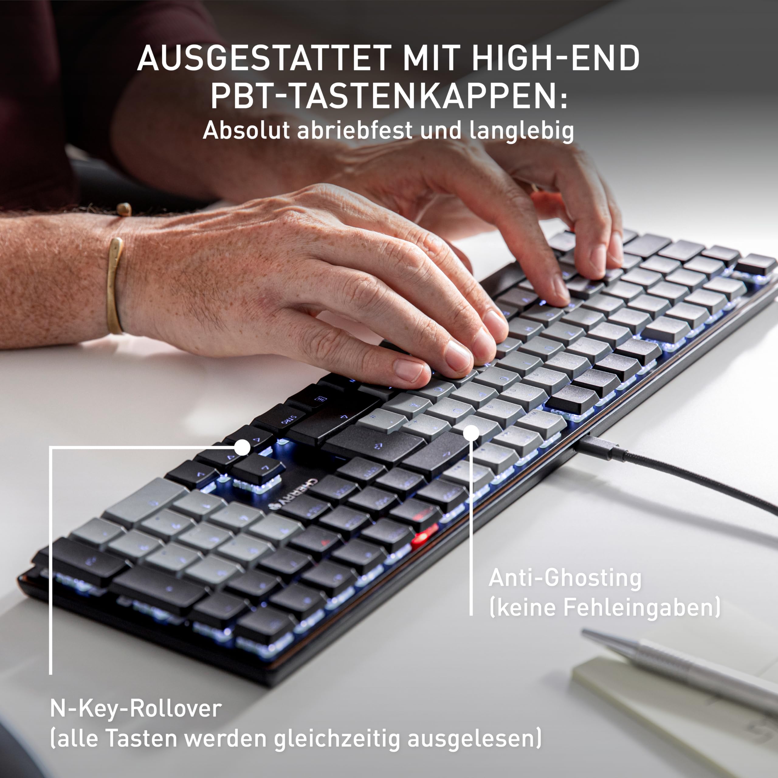 CHERRY KC 500 MX LP, Mechanische Low-Profile-Tastatur, Deutsches Layout (QWERTZ)