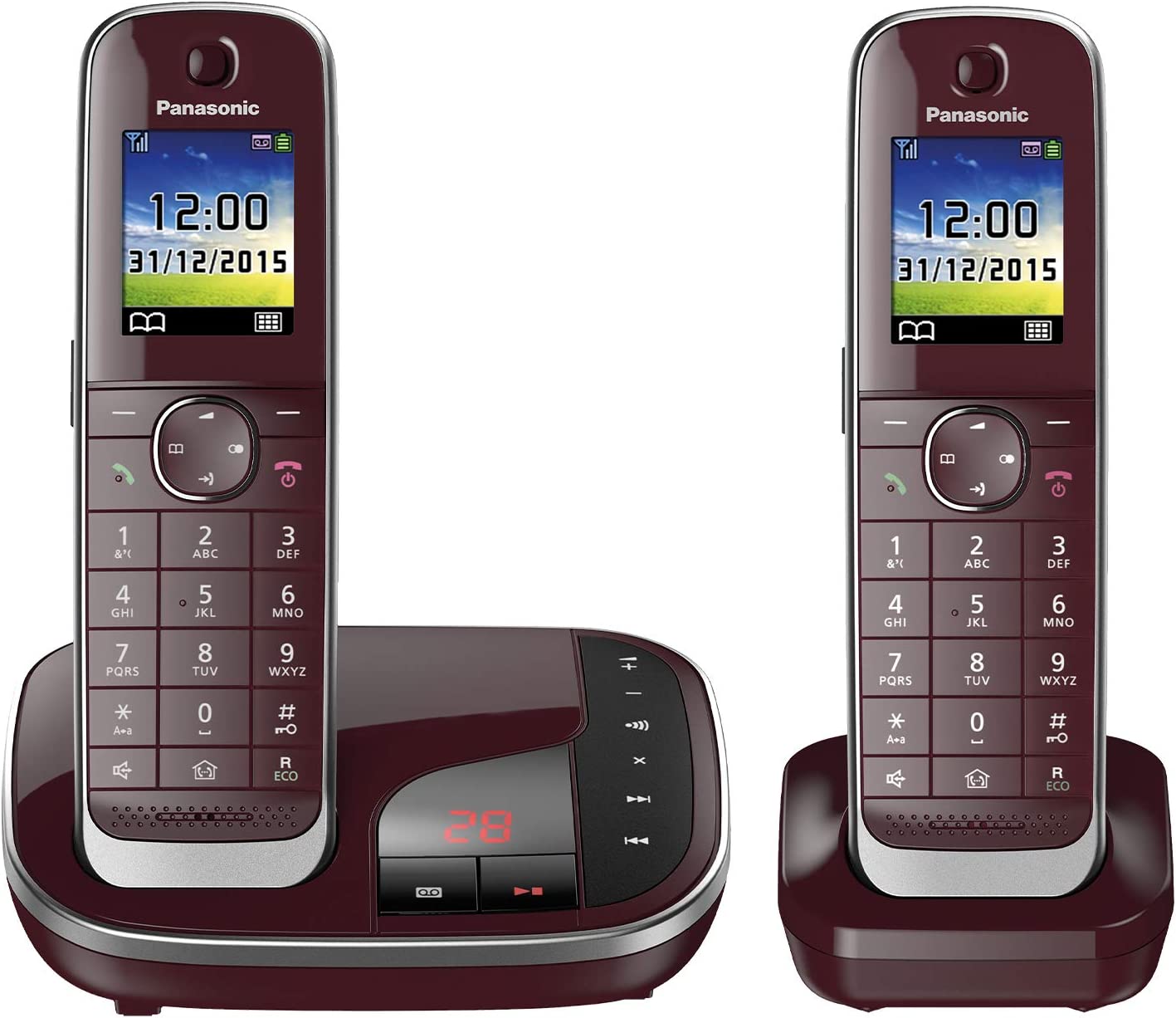 Panasonic KX-TGJ 322 GR weinrot Schnurloses-Telefon mit Anrufbeantworter und 2 Mobilteilen