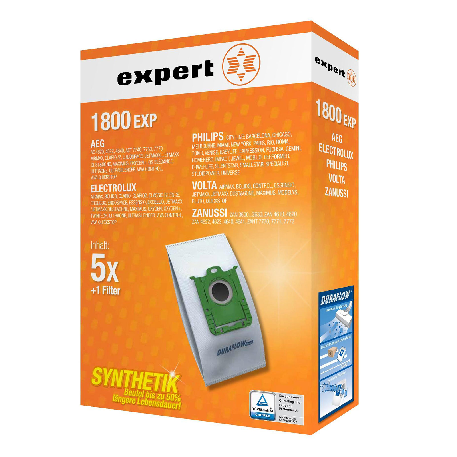 expert 1800 EXP Staubsaugerbeutel (kompatibel zu ausgewählten Modellen von AEG, Electrolux, Philips, Volta, Zanussi) expert 1800 EXP Staubsaugerbeutel (kompatibel zu ausgewählten Modellen von AEG, Electrolux, Philips, Volta, Zanussi)