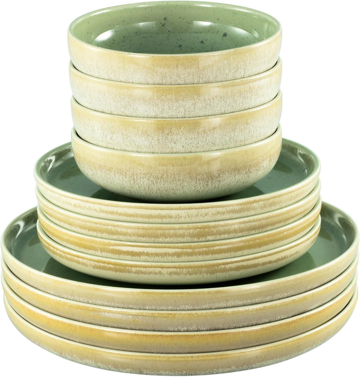 CreaTable, 23716, Serie Uno Romana Grün , 12-teiliges Geschirrset, Teller Set aus Steinzeug, spülmaschinen- und mikrowellengeeignet, Qualitätsproduktion