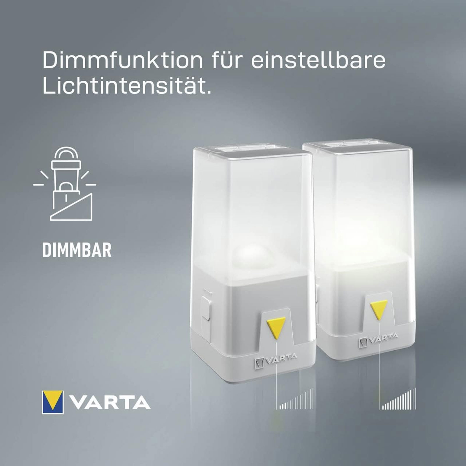 VARTA Outdoor Ambiance L10 Campingleuchte (Batteriebetrieben (3x AA), 6 verschiedene Farben, Aufhängemöglichkeiten, spritzwassergeschützt, Dimmfunktion)