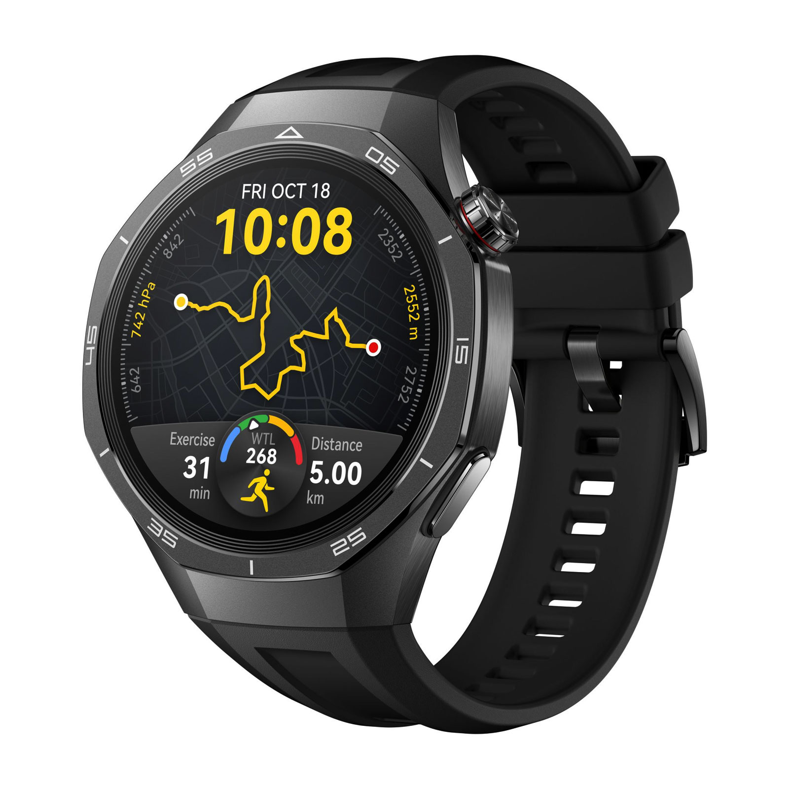 Huawei WATCH GT 5 Pro 46mm Titanbeschichtetes Edelstahlgehäuse mit schwarzem Fluorelastomer-Armband Smartwatch