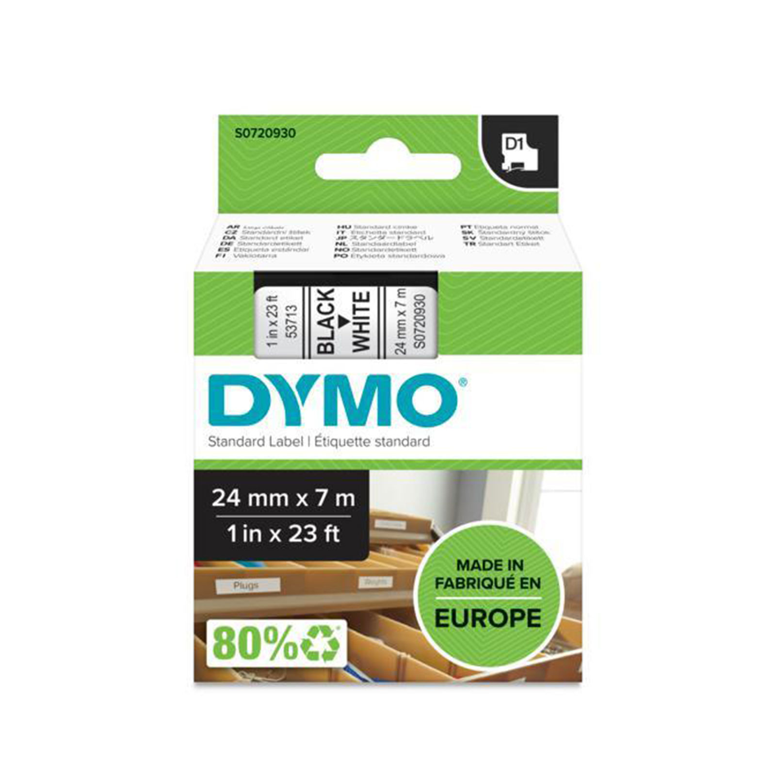 DYMO Tape 24mm x 7m D1 weiß (schwarzer Druck)
