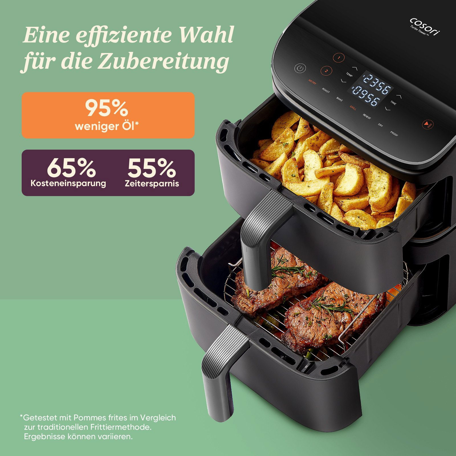 Cosori CAF-DC121-ADER Doppel-Heißluftfritteuse Cosori CAF-DC121-ADER Doppel-Heißluftfritteuse