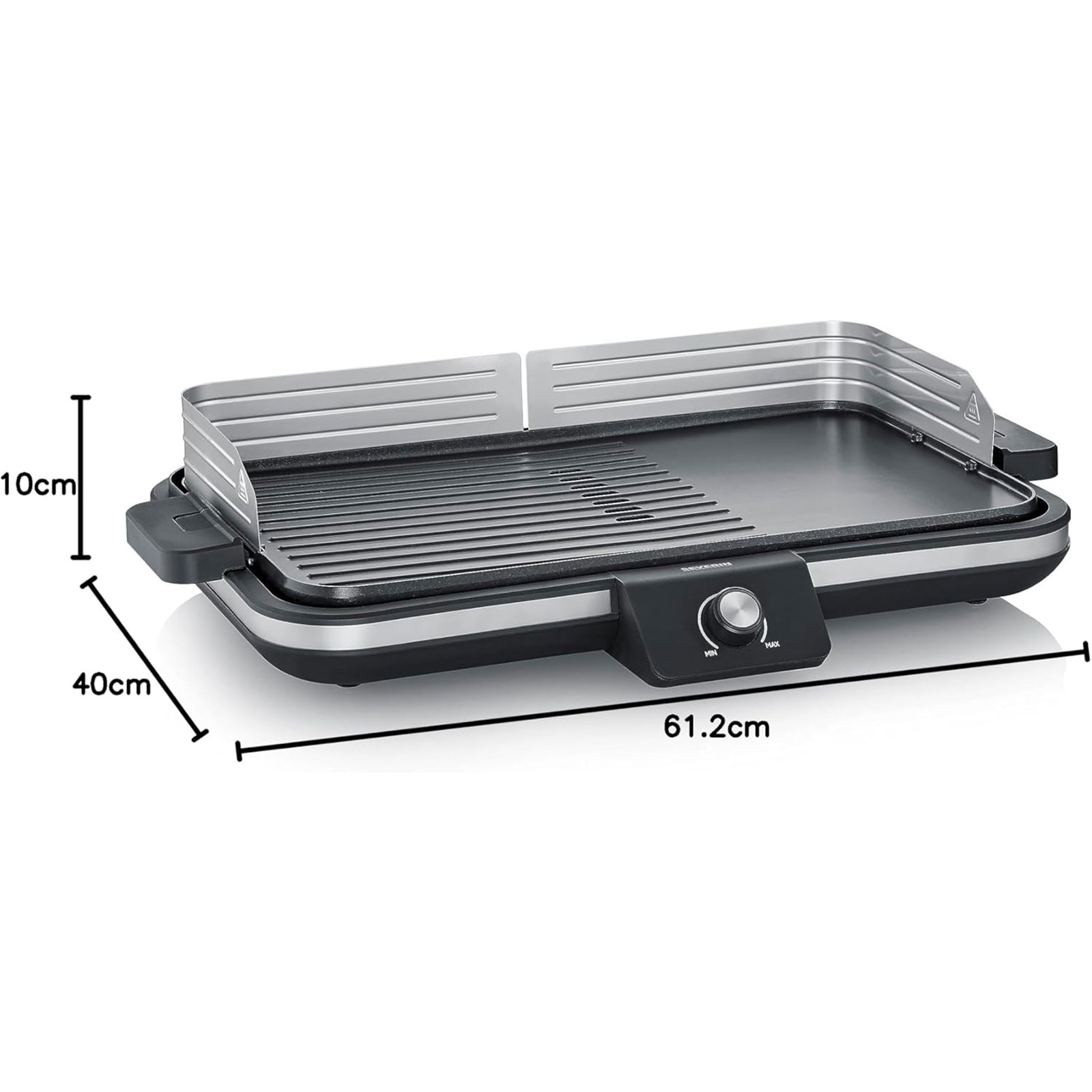 SEVERIN PG 8564 Plancha Tischgrill (2300 Watt, Kunststoff / Edelstahl / Aluminium, stufenlose Regulierung, Grillfläche: 1500cm², antihaftbeschichtet, Windschutz)