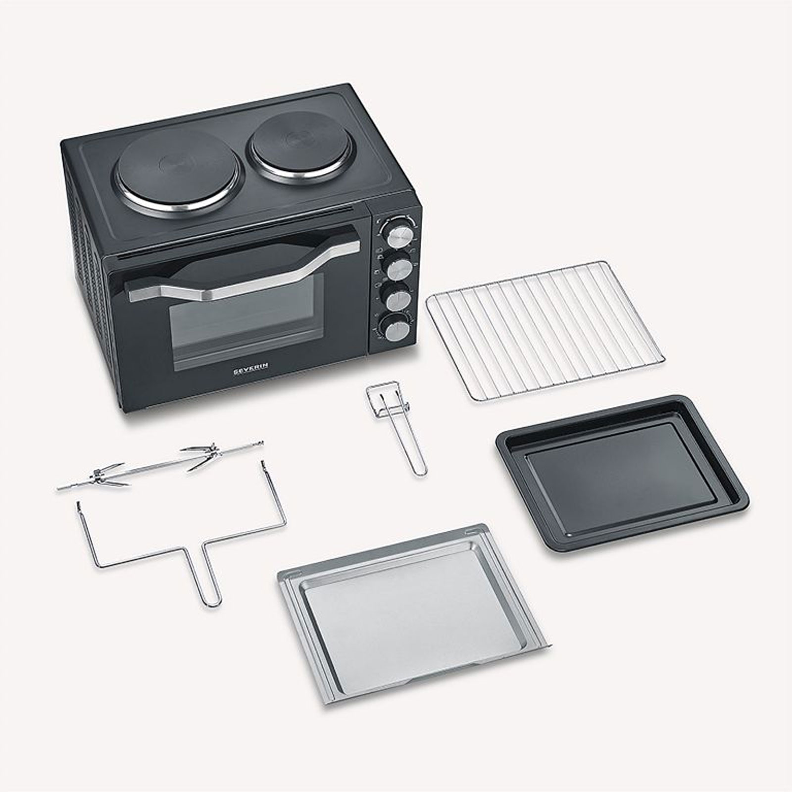SEVERIN TO 2074 KLEINKÜCHE (2500 W, 30 l, schwarz, Oberhitze und Unterhitze, mit Umluft, Timer, Drehspieß, Backblech)