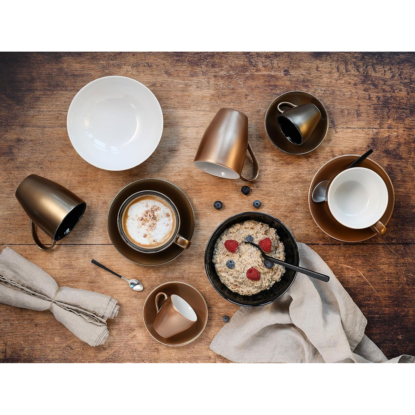 CreaTable, 25846, Serie GOLDEN DAYS weiss Bistrotassen, Cappuccino Set 2 teilig