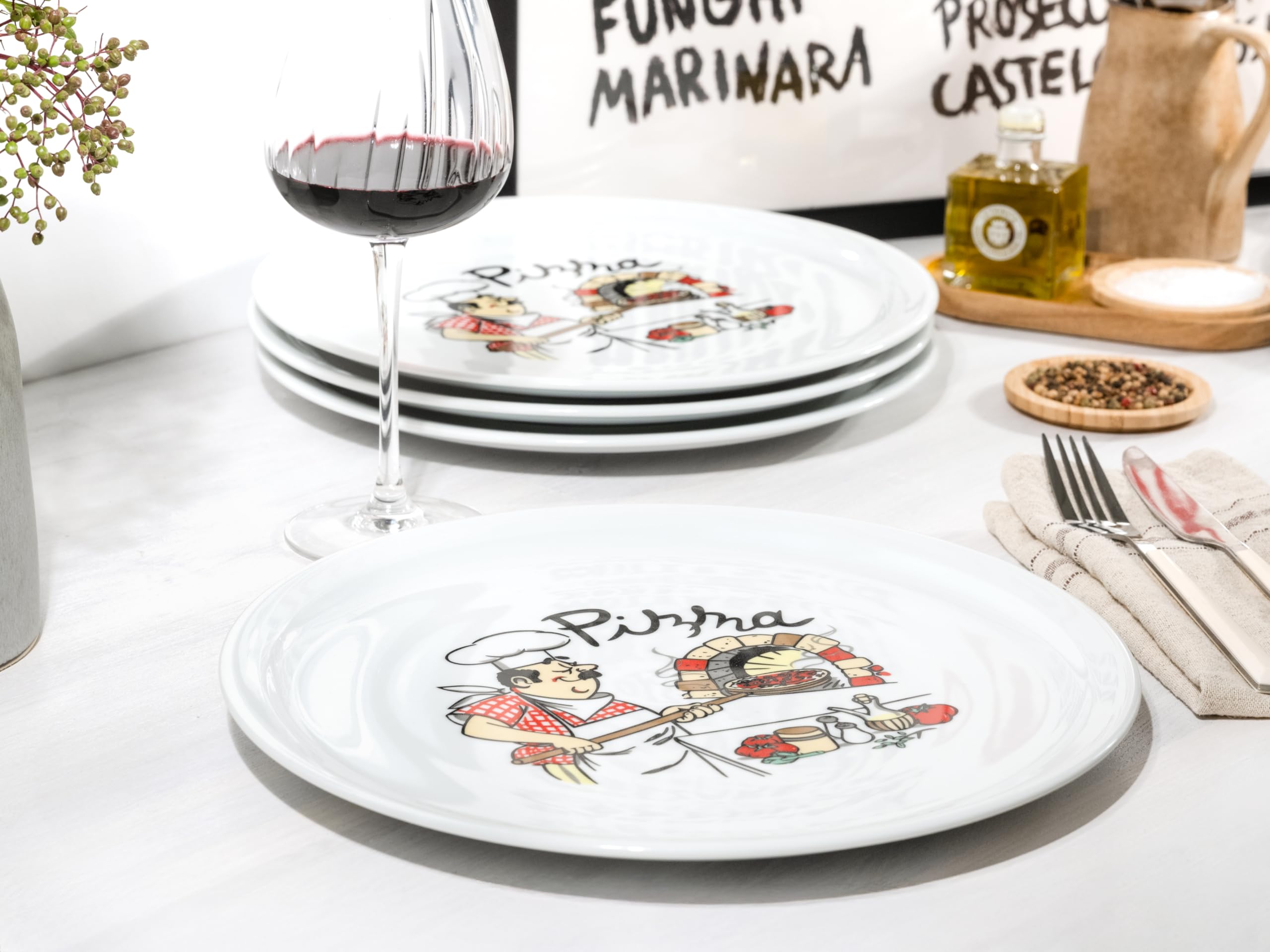 CreaTable 24439 Pizzateller Milano-Pizzabäcker 4-tlg. 4 Personen Pizzateller