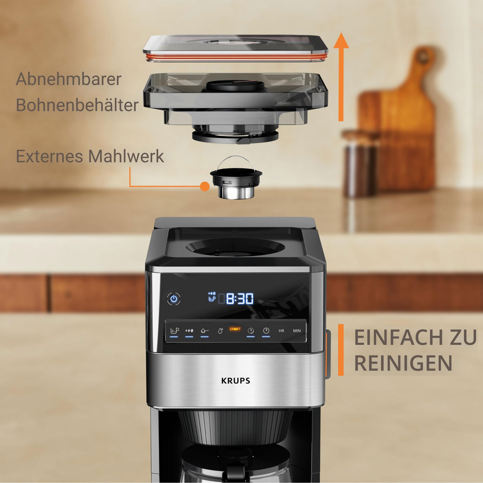 KRUPS KM8428 Grind Aroma XL Glas Filterkaffeemaschine