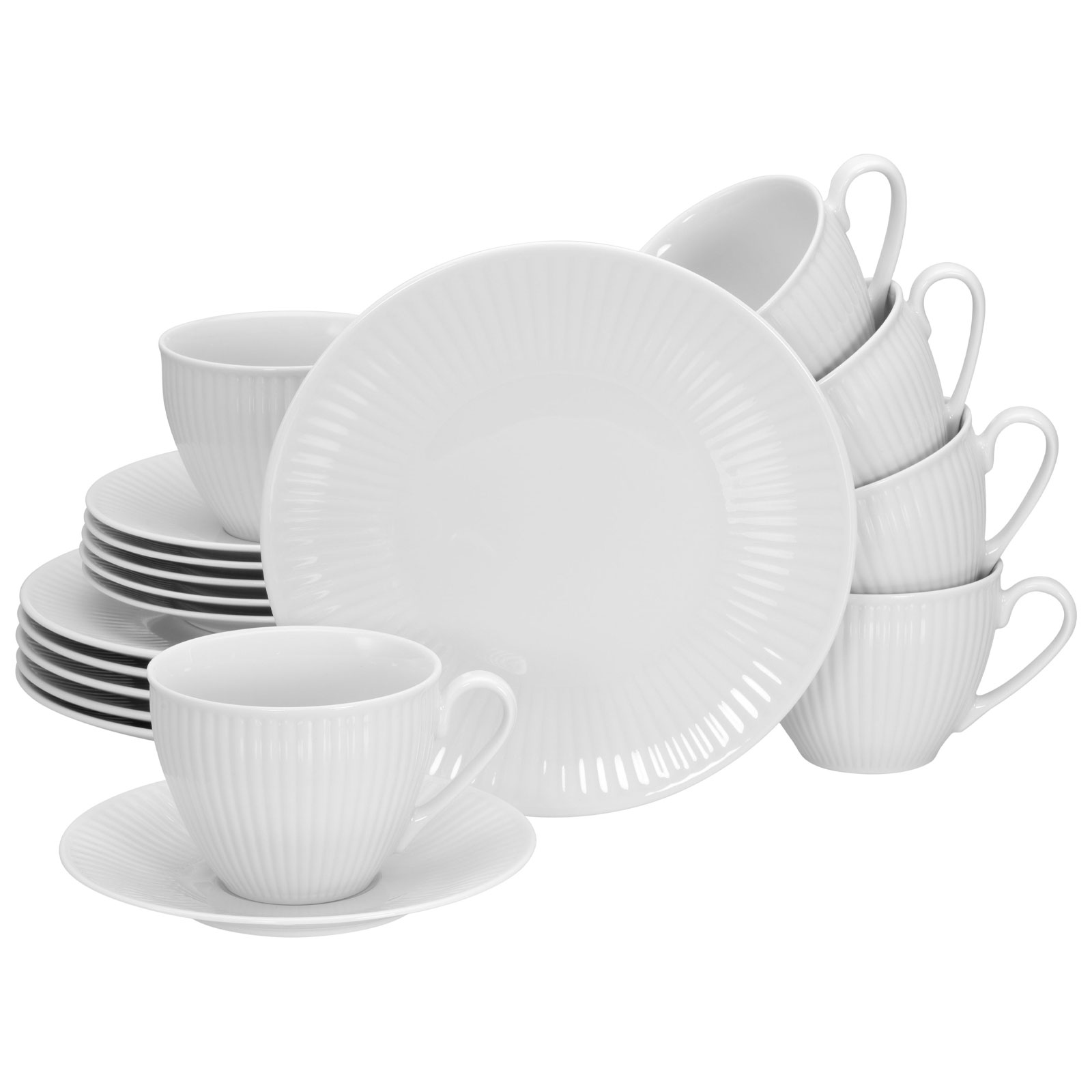 CreaTable, 21876, Serie Valencia, 18-teiliges Geschirrset für 6 Personen, Kaffeeservice aus Porzellan