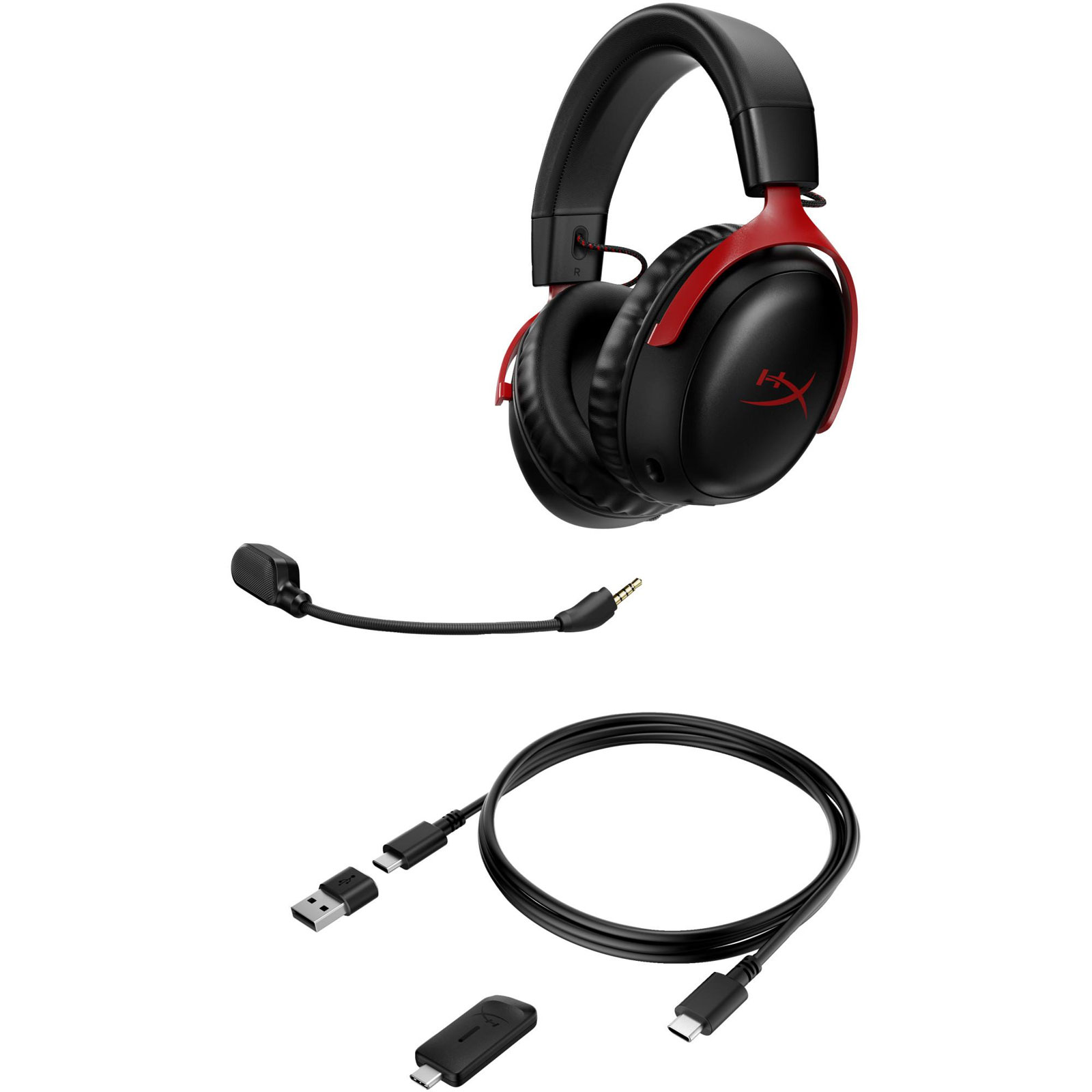 HyperX Cloud III Wireless, Schwarz/Rot Gaming-Headset (Kompatibel mit PC, PS5, PS4, Xbox, Nintendo Switch)