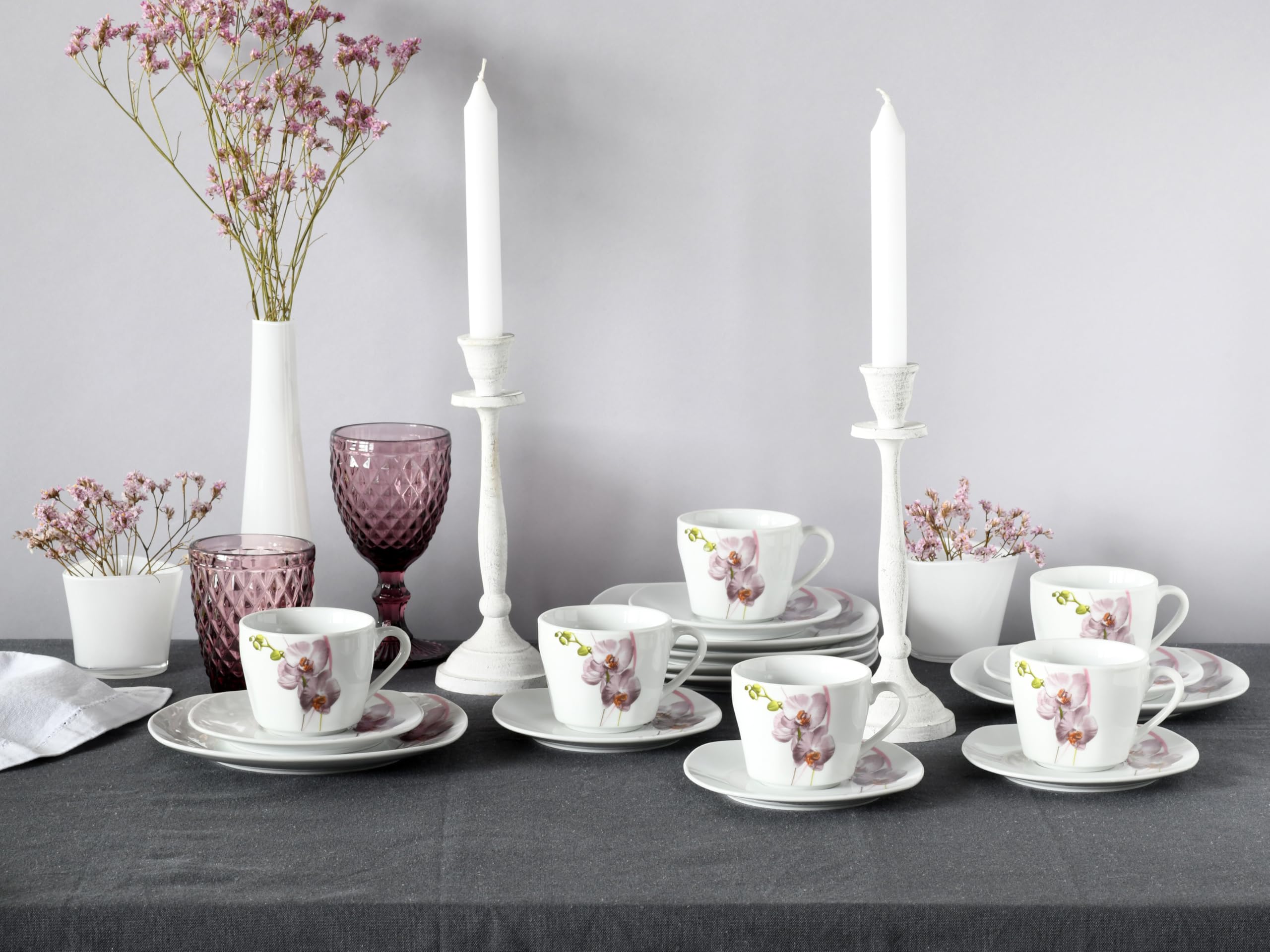 CreaTable, 24024, Serie Square Orchidee, 18-teiliges Geschirrset für 6 Personen