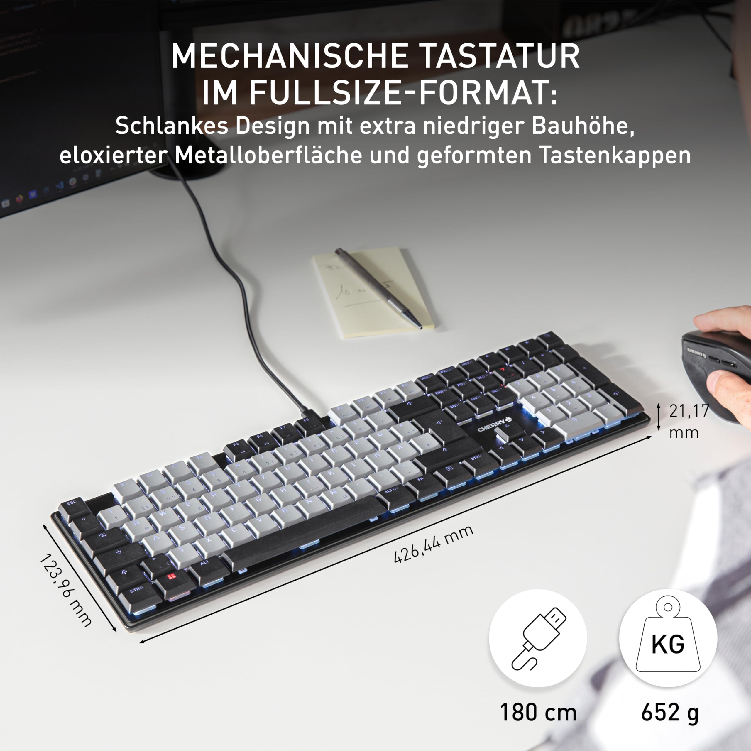 CHERRY KC 500 MX LP, Mechanische Low-Profile-Tastatur, Deutsches Layout (QWERTZ)