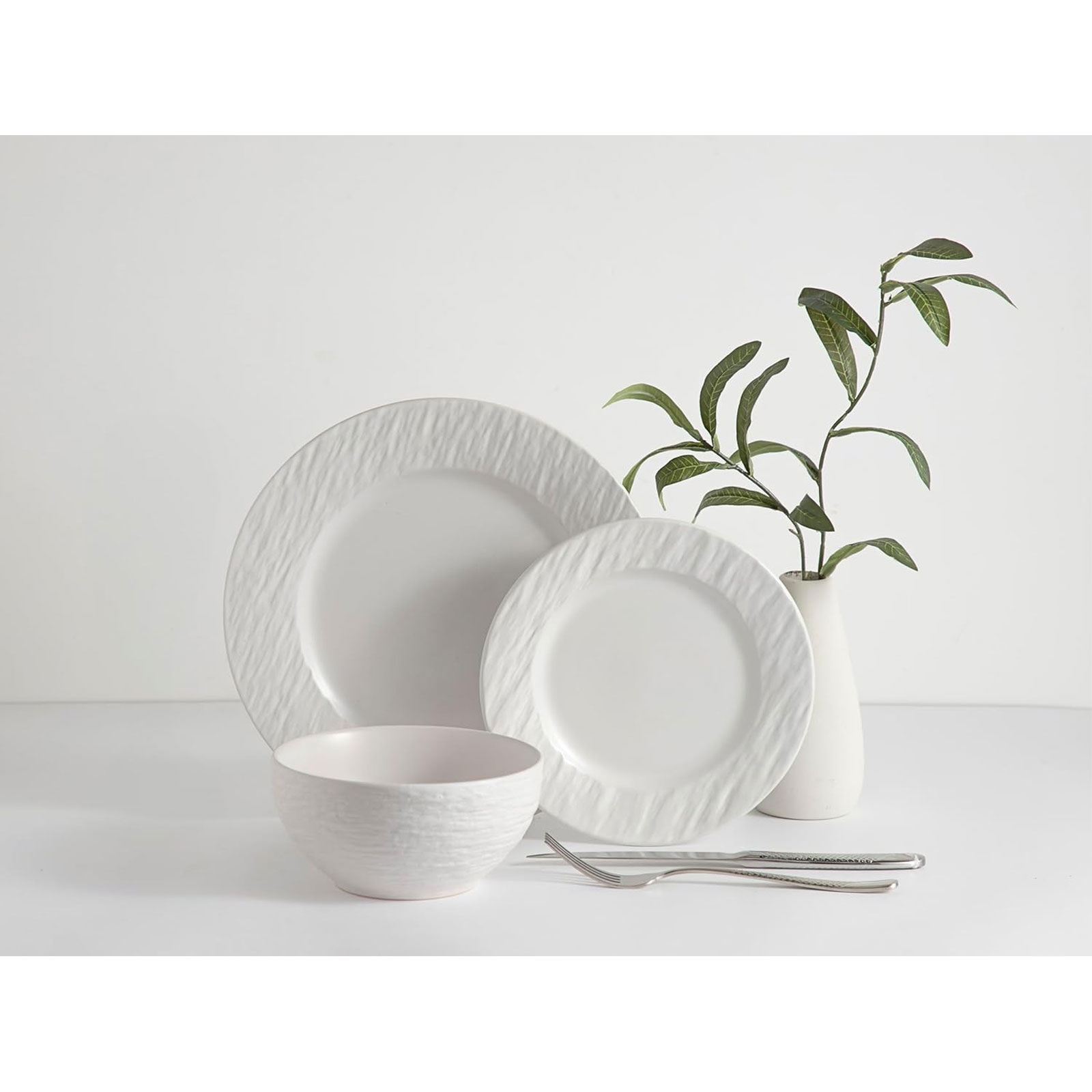 Echtwerk EW-DW-4019W 12-teiliges Tafelservice in Schiefer-Optik New Modern White