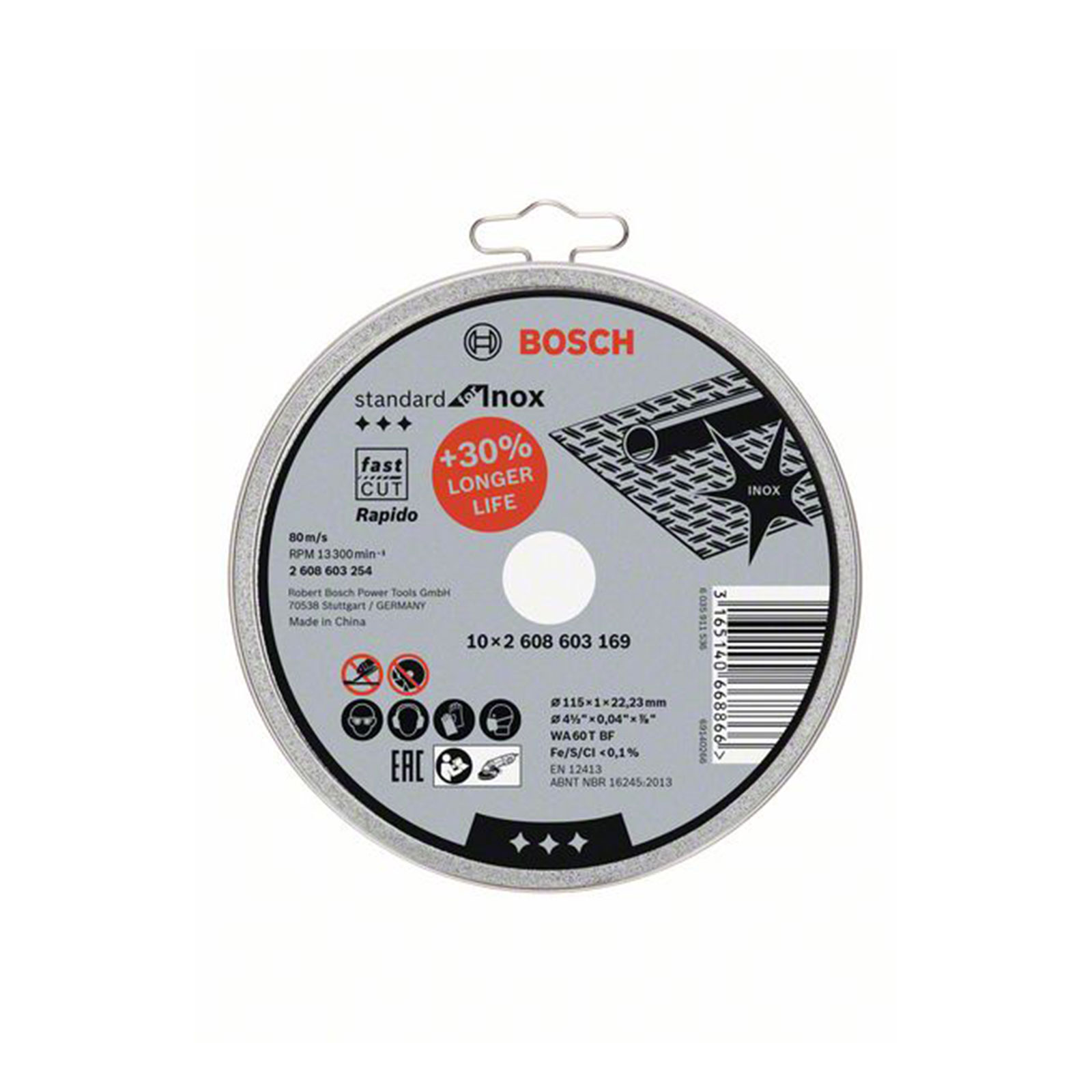 Bosch Professional Trennscheibe gerade Standard for Inox - Rapido WA 60 T BF, 115 mm, 1, 10er-Pack