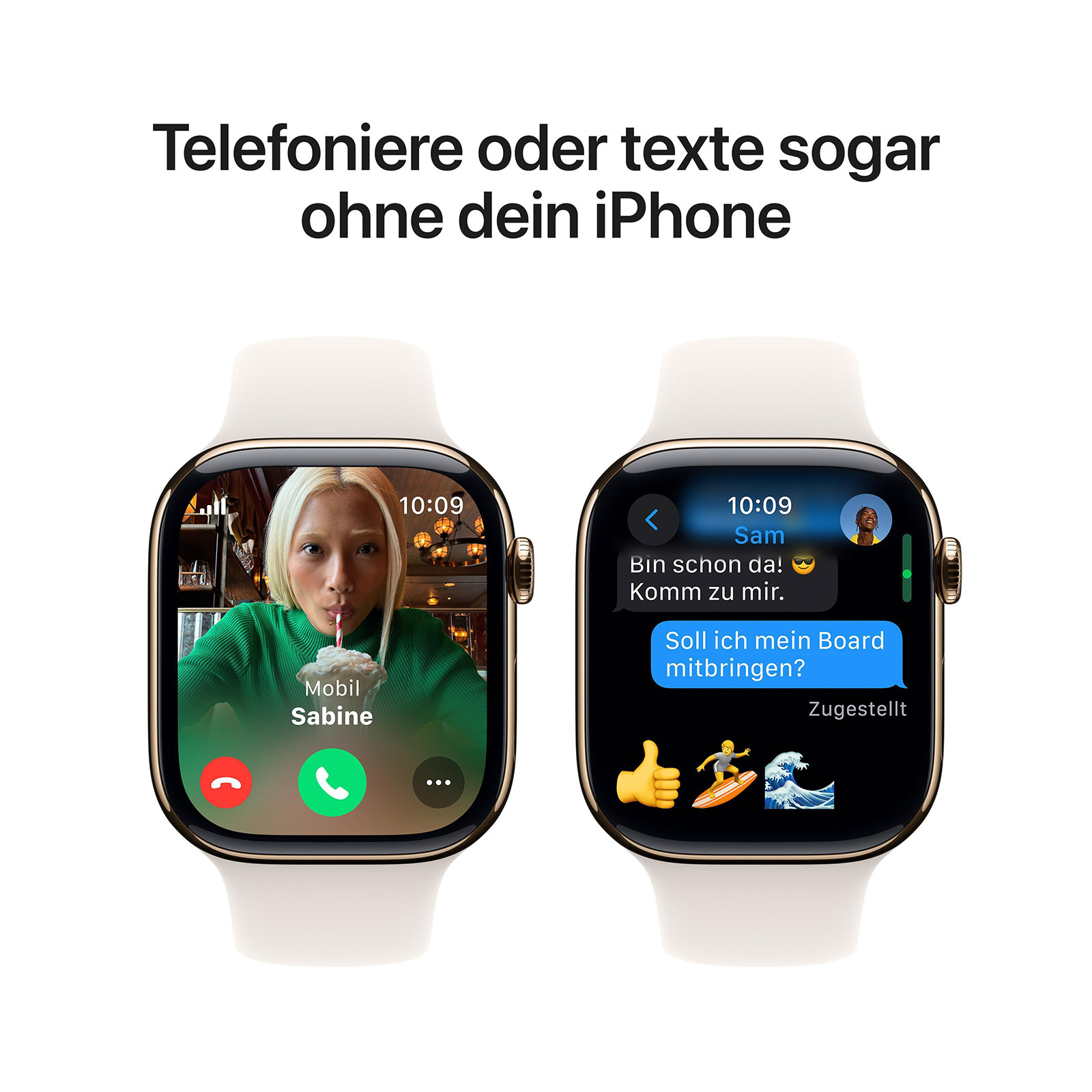 Apple Watch Series 10 GPS + Cellular, 46 mm Titangehäuse Gold, Sportarmband Polarstern - S/M