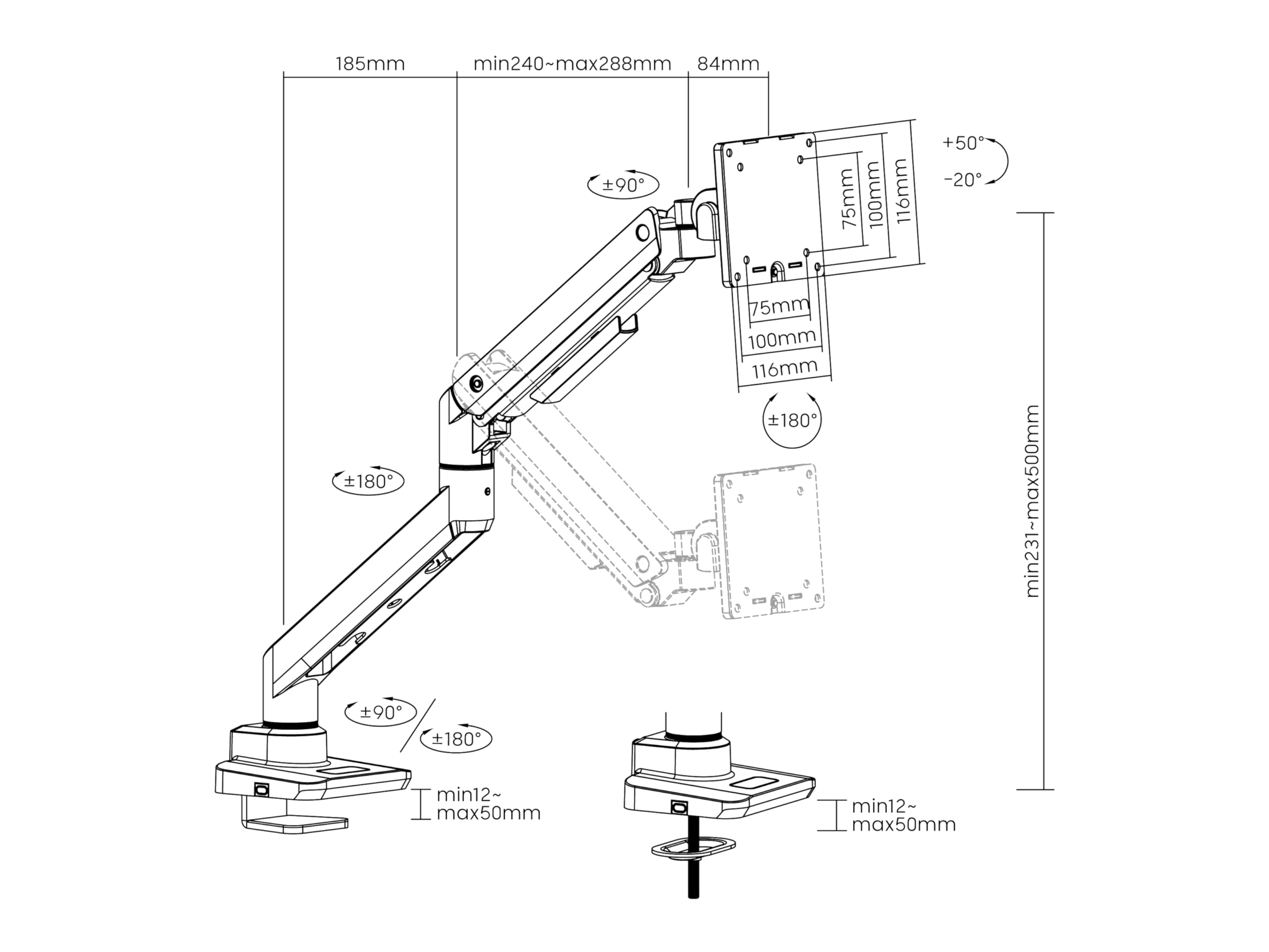 Equip 650181 Robuste Monitor-Tischhalterung für 17 bis 49 Zoll