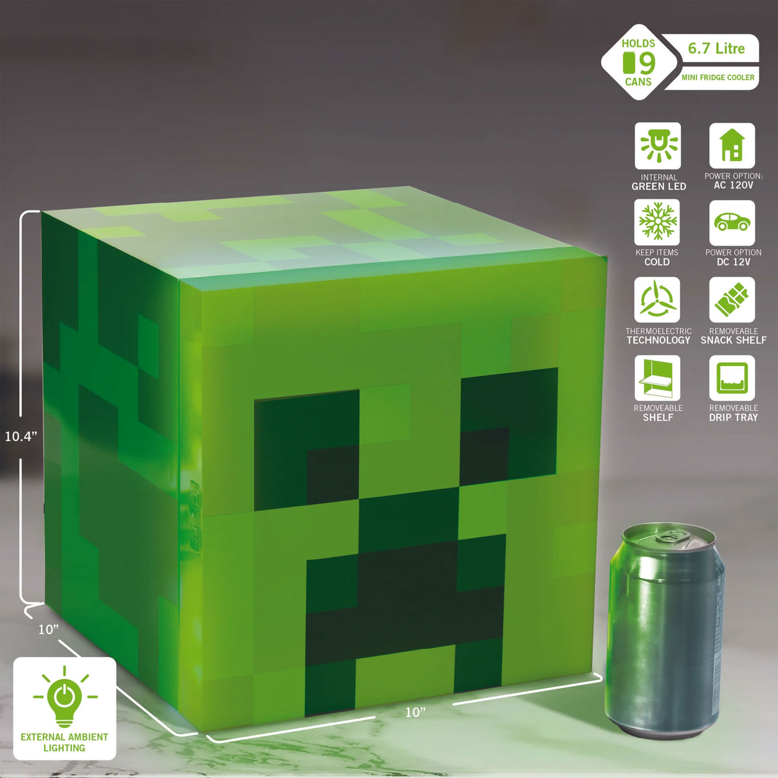 Ukonic MINECRAFT Creeper Kopf Thermo-Elektrischer Kühler 6,7 l