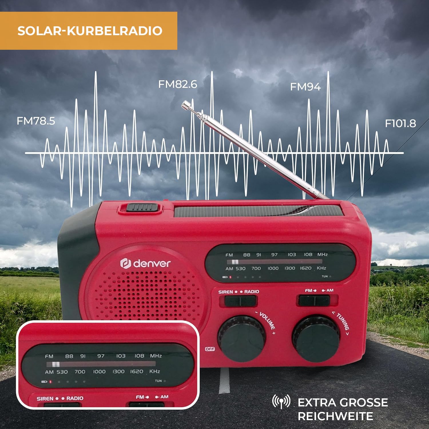 Denver SCR-2010MK2 Kurbelradio Notfallradio Solar – AM/FM Weltempfänger