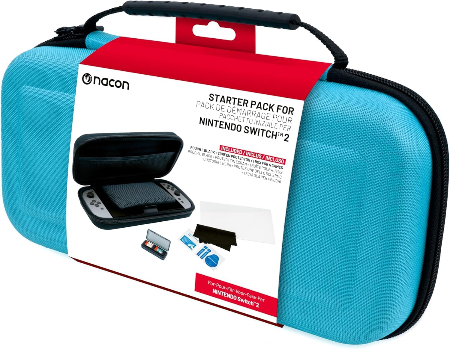 NACON 3er-Pack für Switch 2, 1 Etui,1 Displayschutzfolie, Box für Spiele