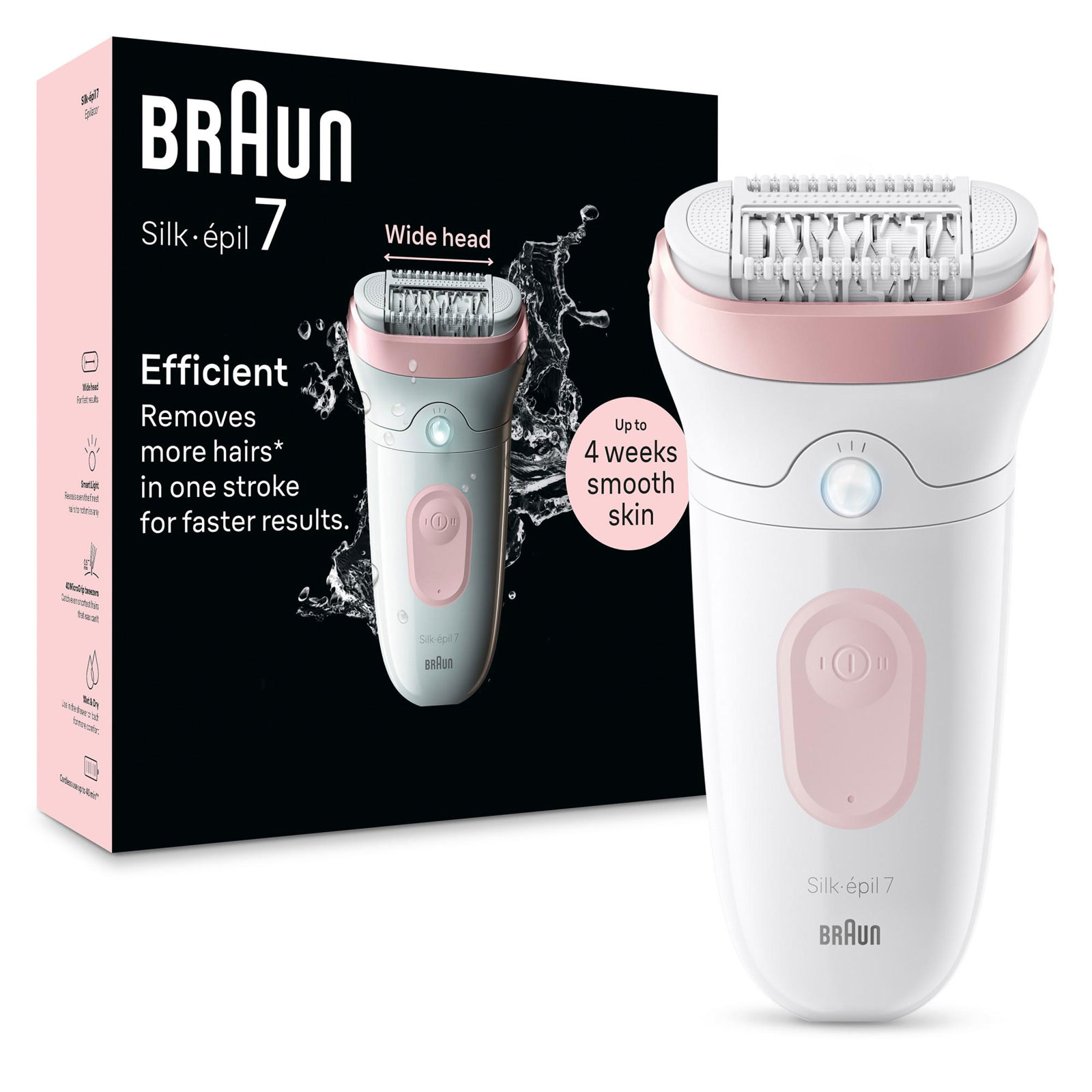 Braun Epilierer Silk-épil 7 7-000 (MicroGrip Pinzettentechnologie, Wet&;Dry-Epilierer, breiter Aufsatz, Massagerollen-Aufsatz, Made in Germany)