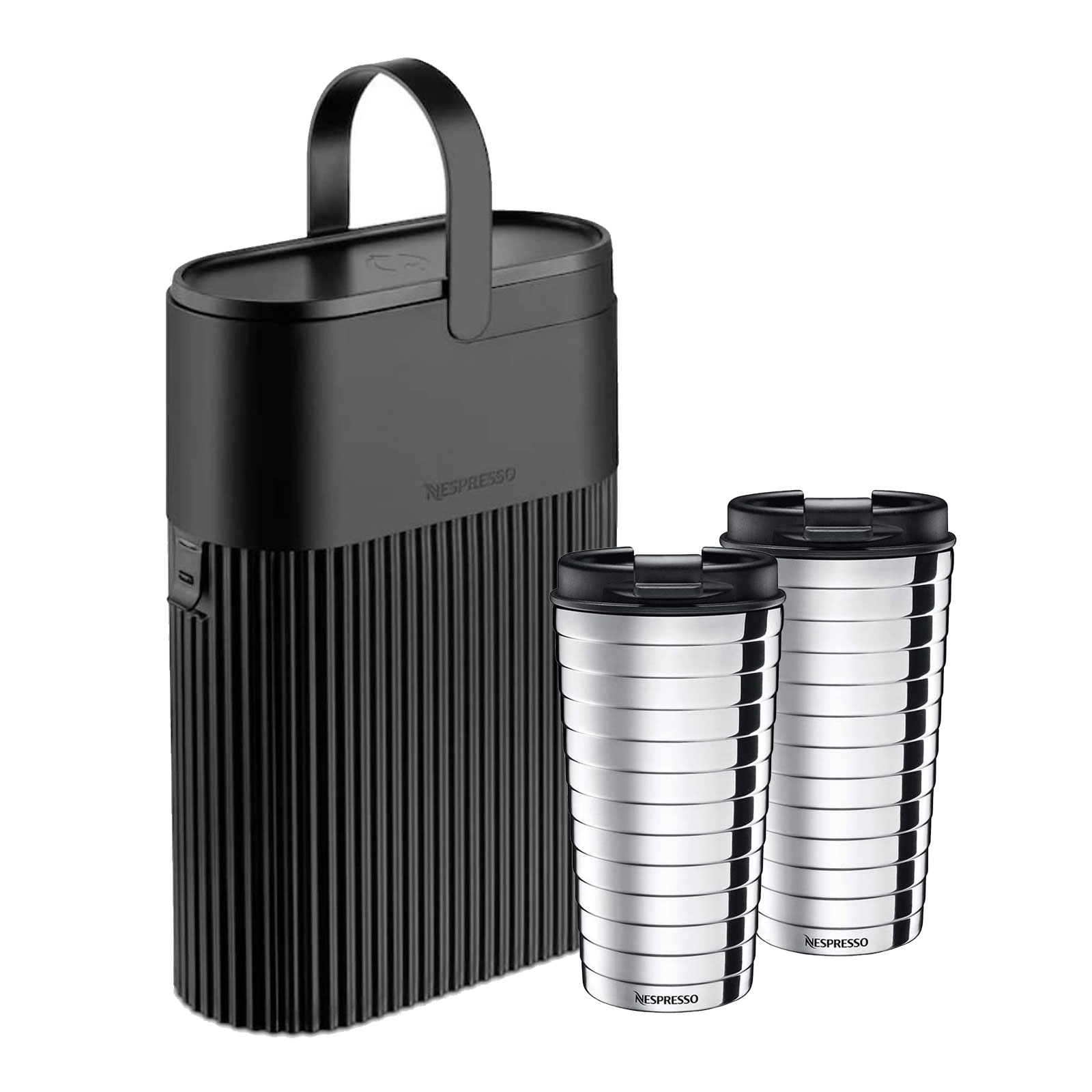 Delonghi ENV120.W VertuoNext Basic + Nespresso Geschenk-Set Recycling Behälter + Travel Mug