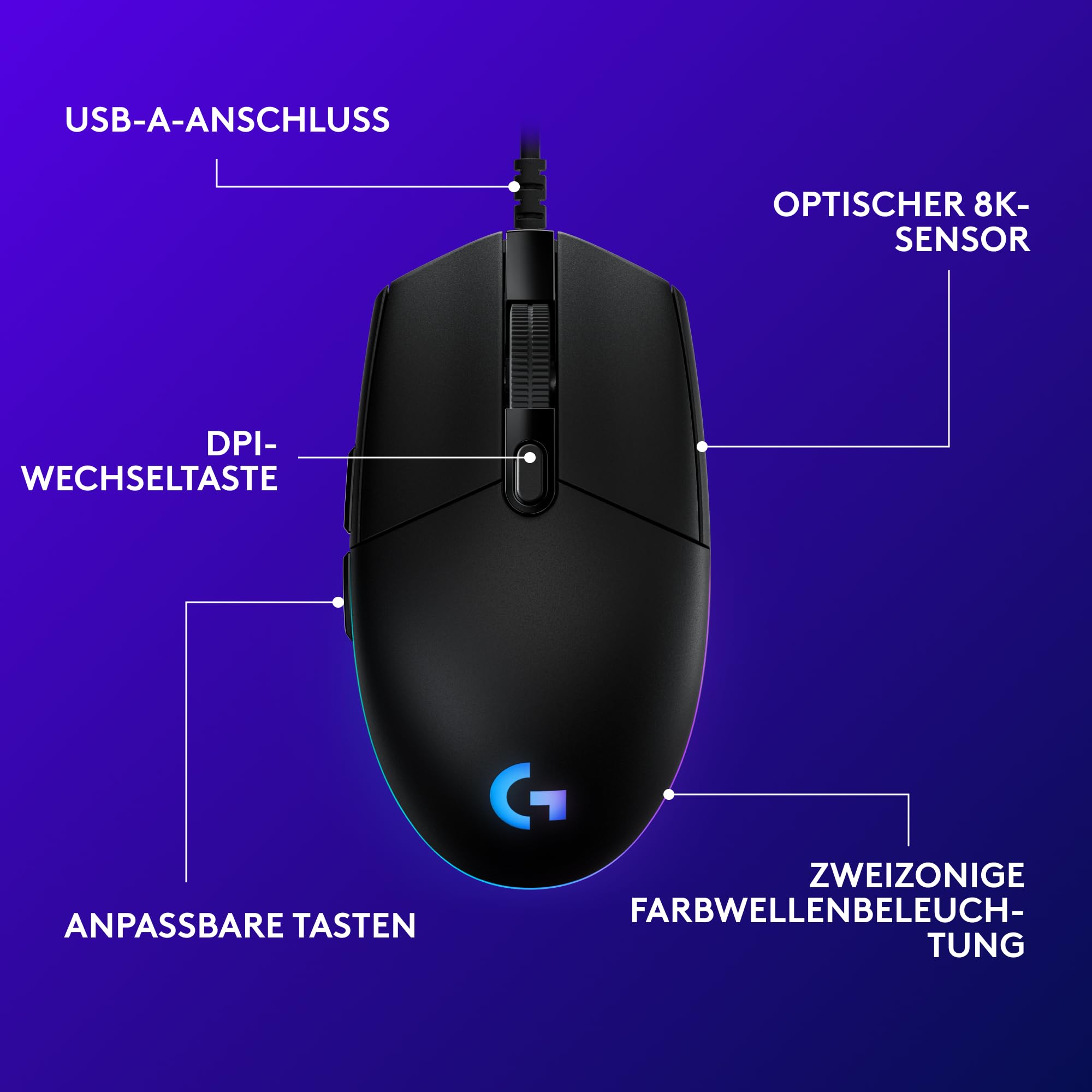 Logitech G203 Gaming-Maus mit anpassbarer LIGHTSYNC RGB-Beleuchtung