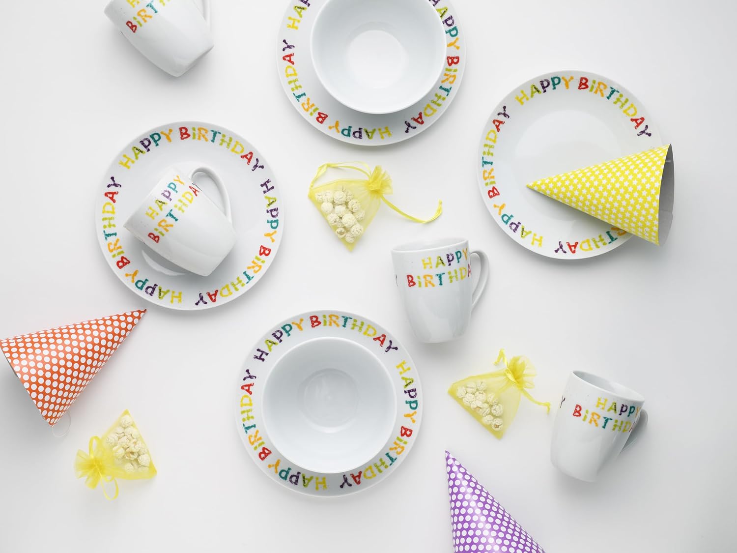 CreaTable, 24170 Serie Happy Birthday, 12-teiliges Geschirrset Frühstücksset aus Porzellan