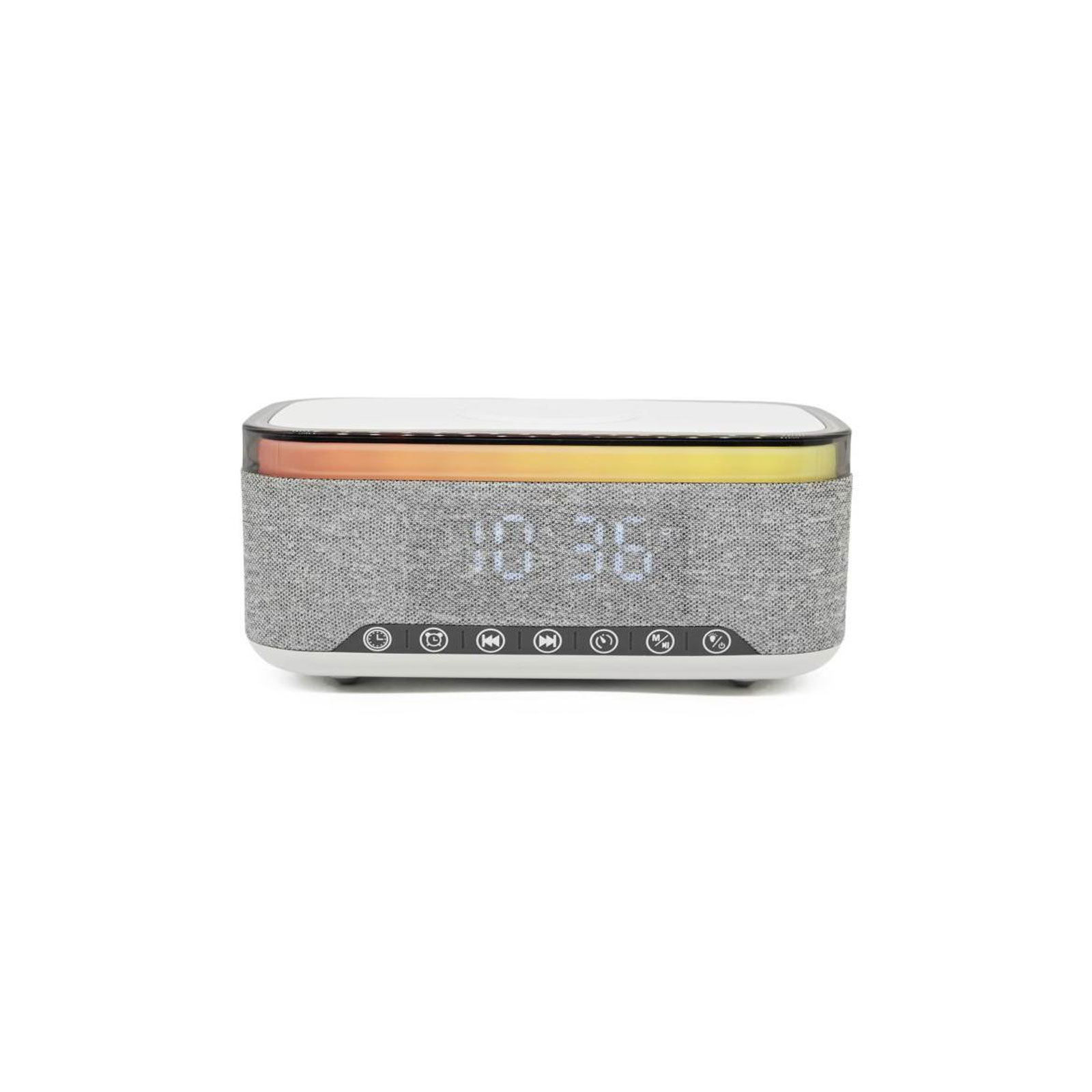 DENVER Radiowecker CRQ-225 grau (UKW-Radio, Bluetooth, Wireless Charging (15W), USB-A, MicroSD, AUX, LED-Digitaldisplay)