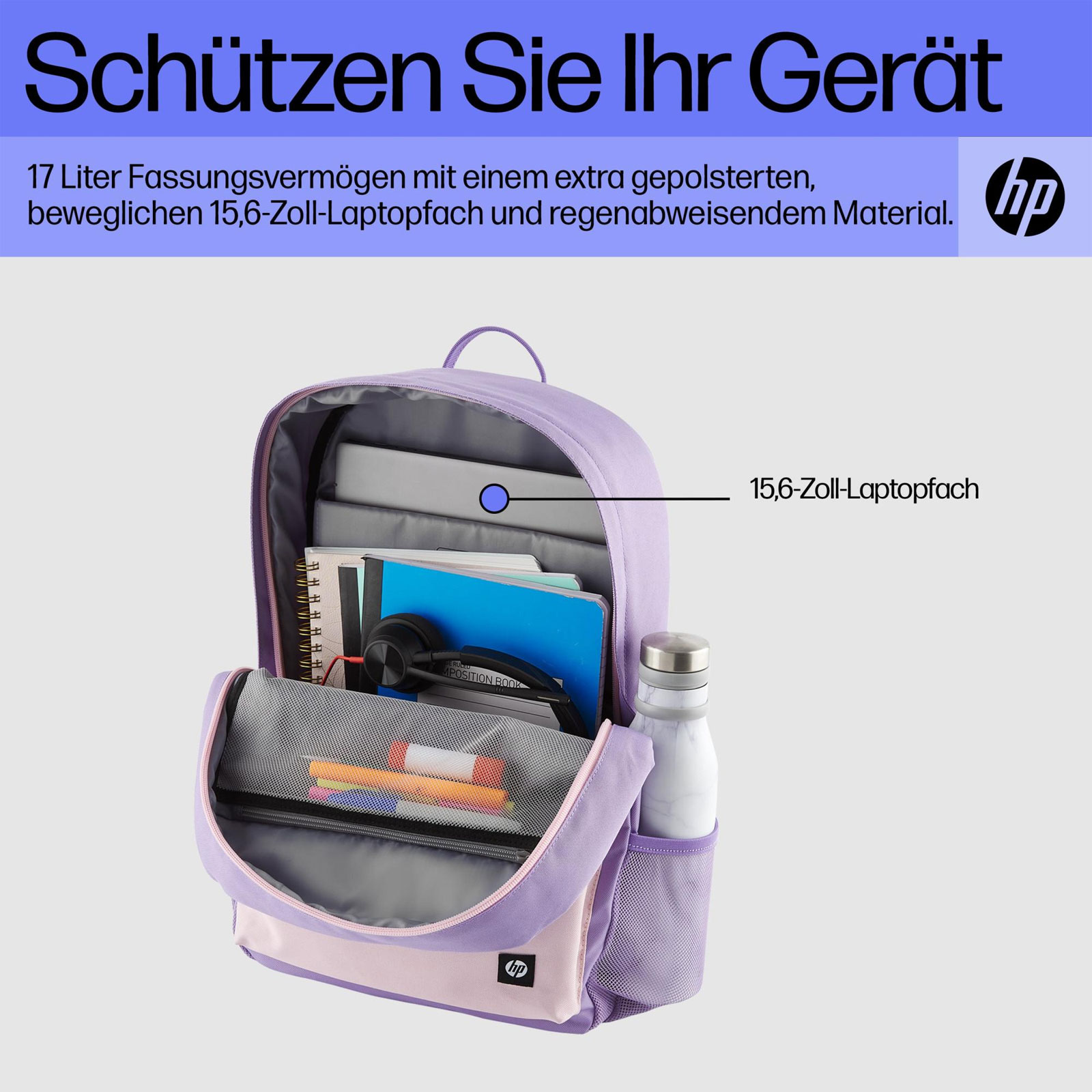 HP Campus XL Rucksack, Lavendel (16,1 Zoll, Regenschutz, 7J597AA)