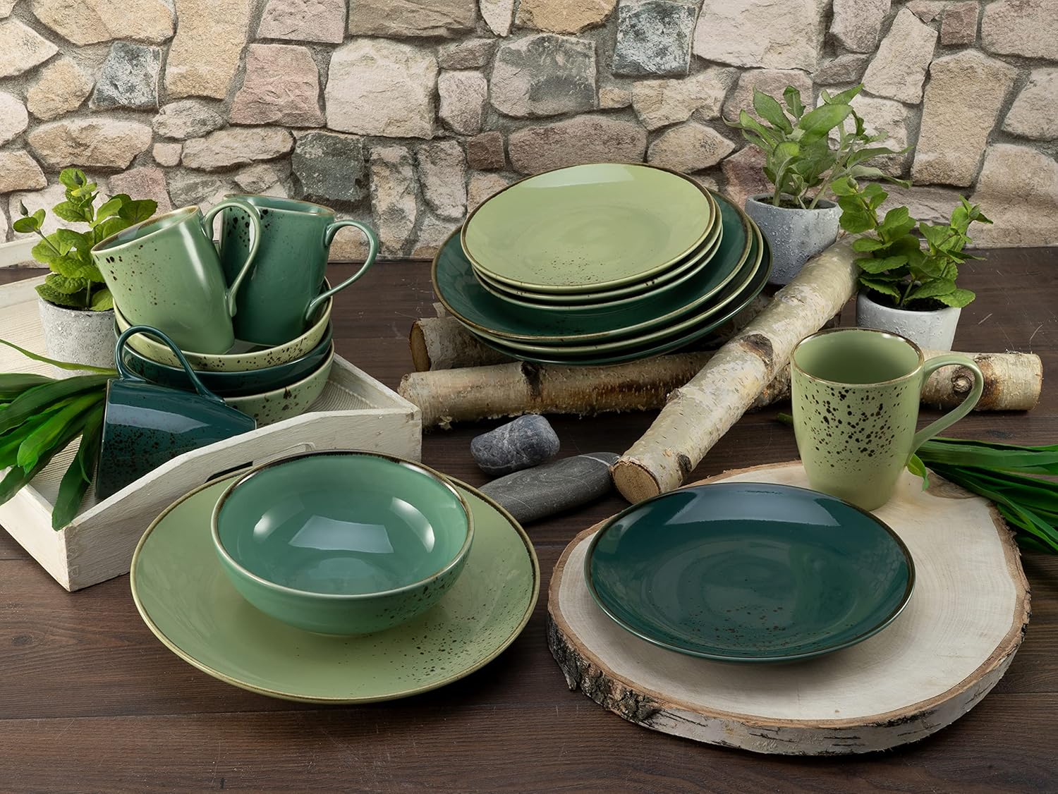 CreaTable, 33321, Serie Nature Collection GREEN LIFE, Geschirrset, Kombiservice 16 teilig