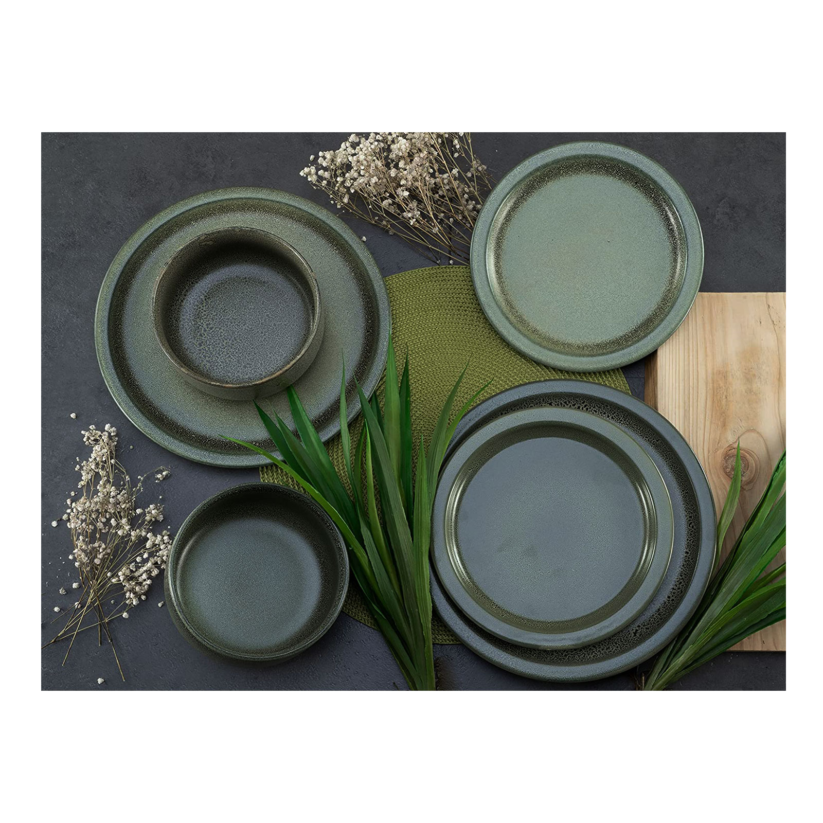 CreaTable, 23771, Serie Sylt Dark Green, Geschirrset, Kombiservice 8 teilig