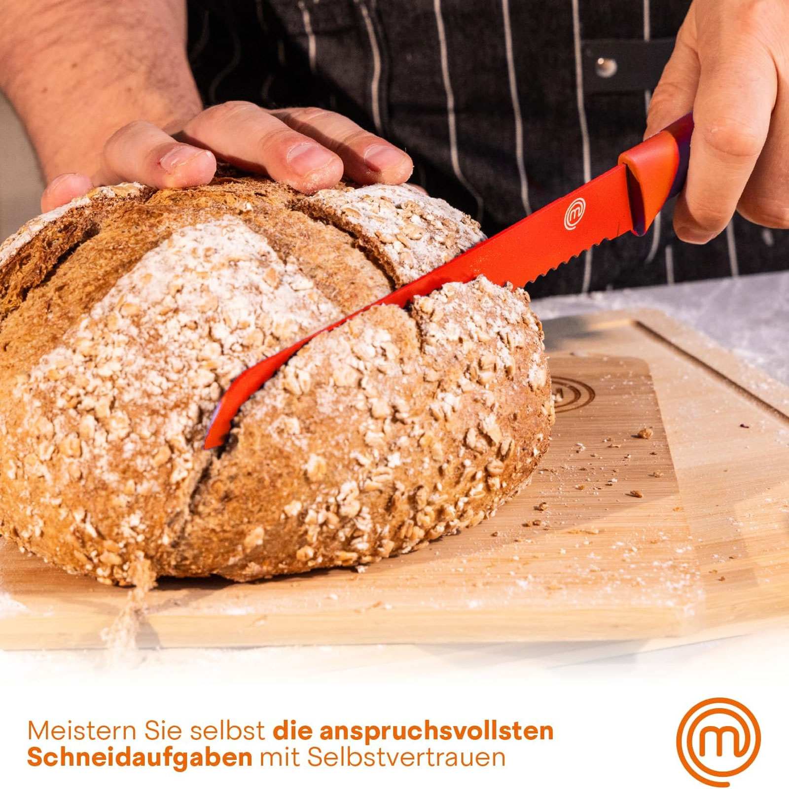 MasterChef Küchentextilien-Set 3-teilig + Messerblock 6-teilig